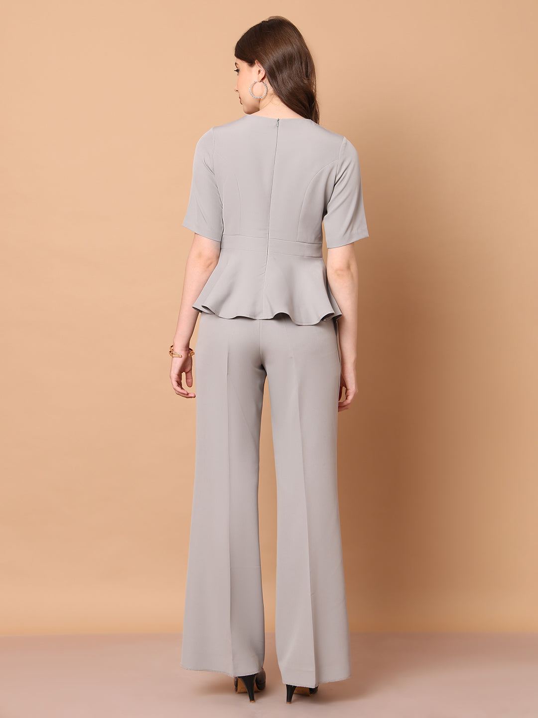 Exude Rise & Roar A-Line Top with Waist Detail, Paired With Matching Bootcut Trouser Grey Co-ord Sets