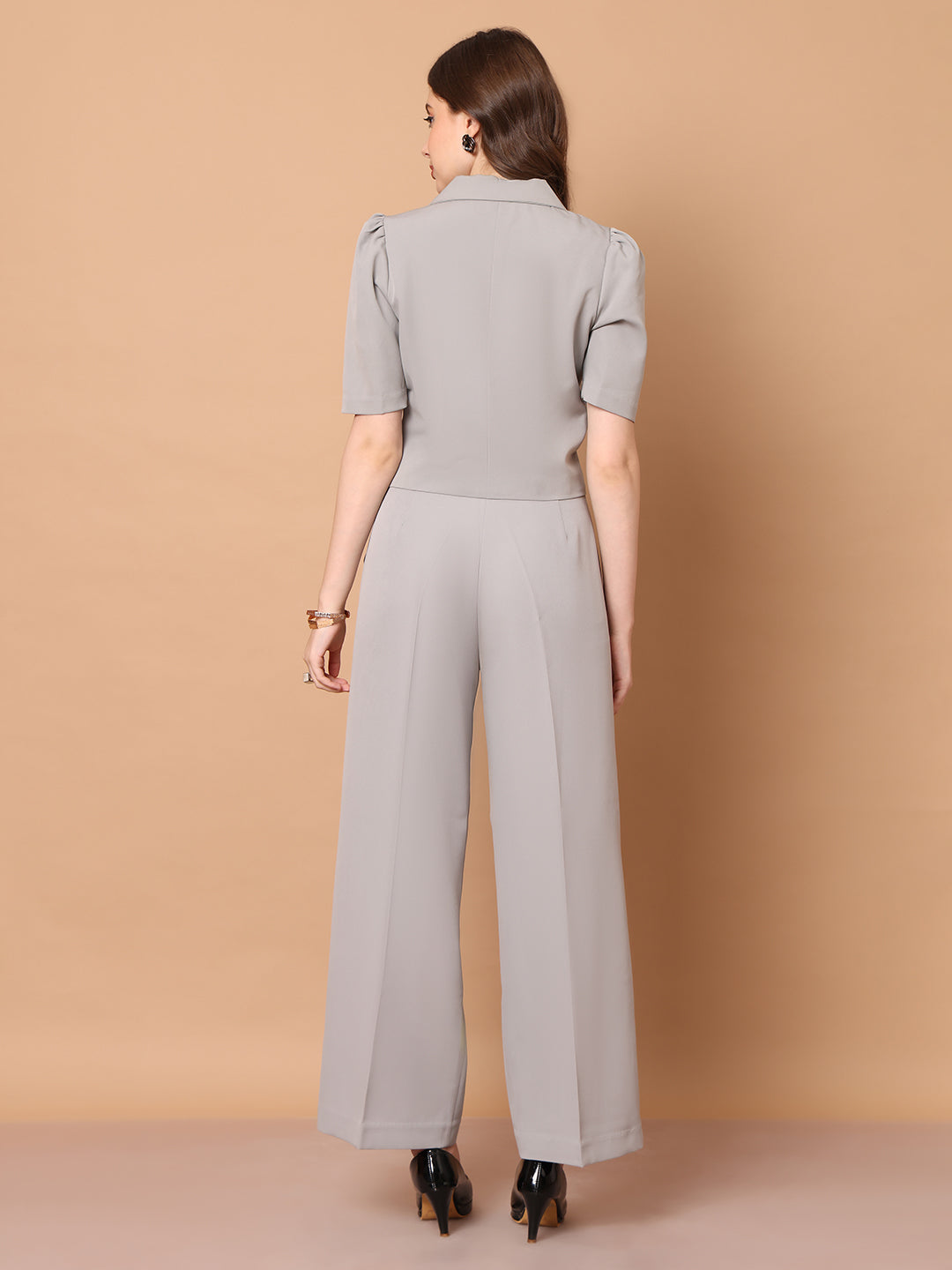 Exude Fashion Forward Crop Blazer Grey Blazers