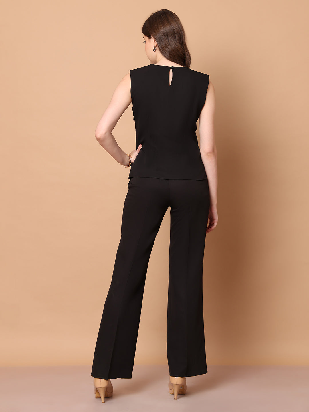 Exude Mystique Moments Shoulder and Side Pleat Top Black Tops