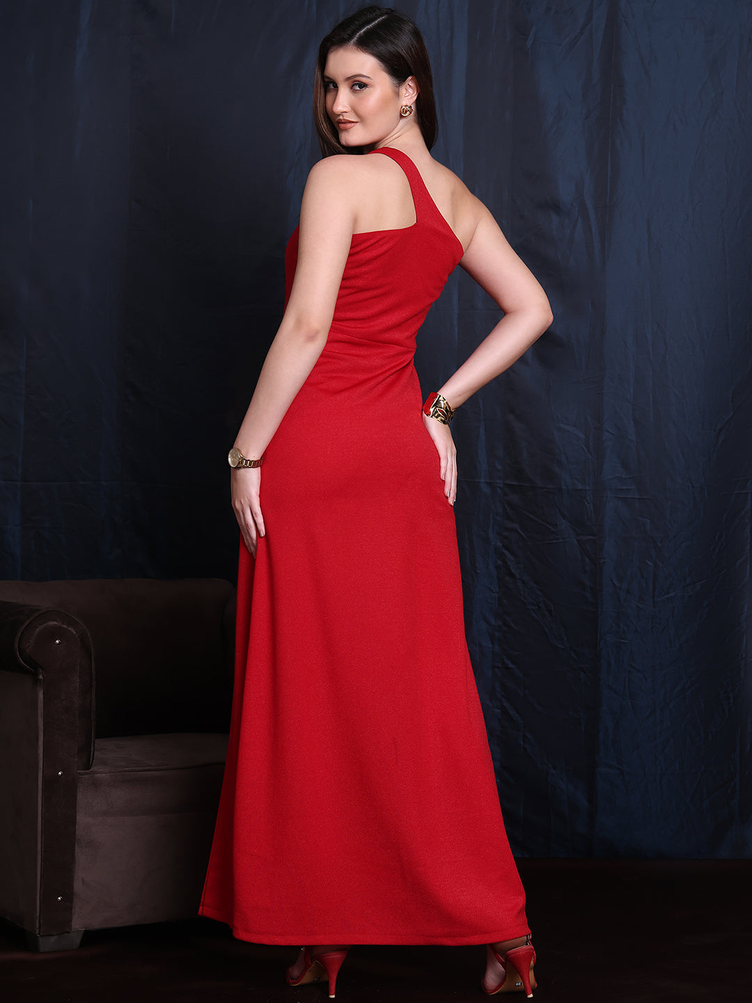 Exude Ravishing Radiance Red Gown Unique One-Shoulder Design