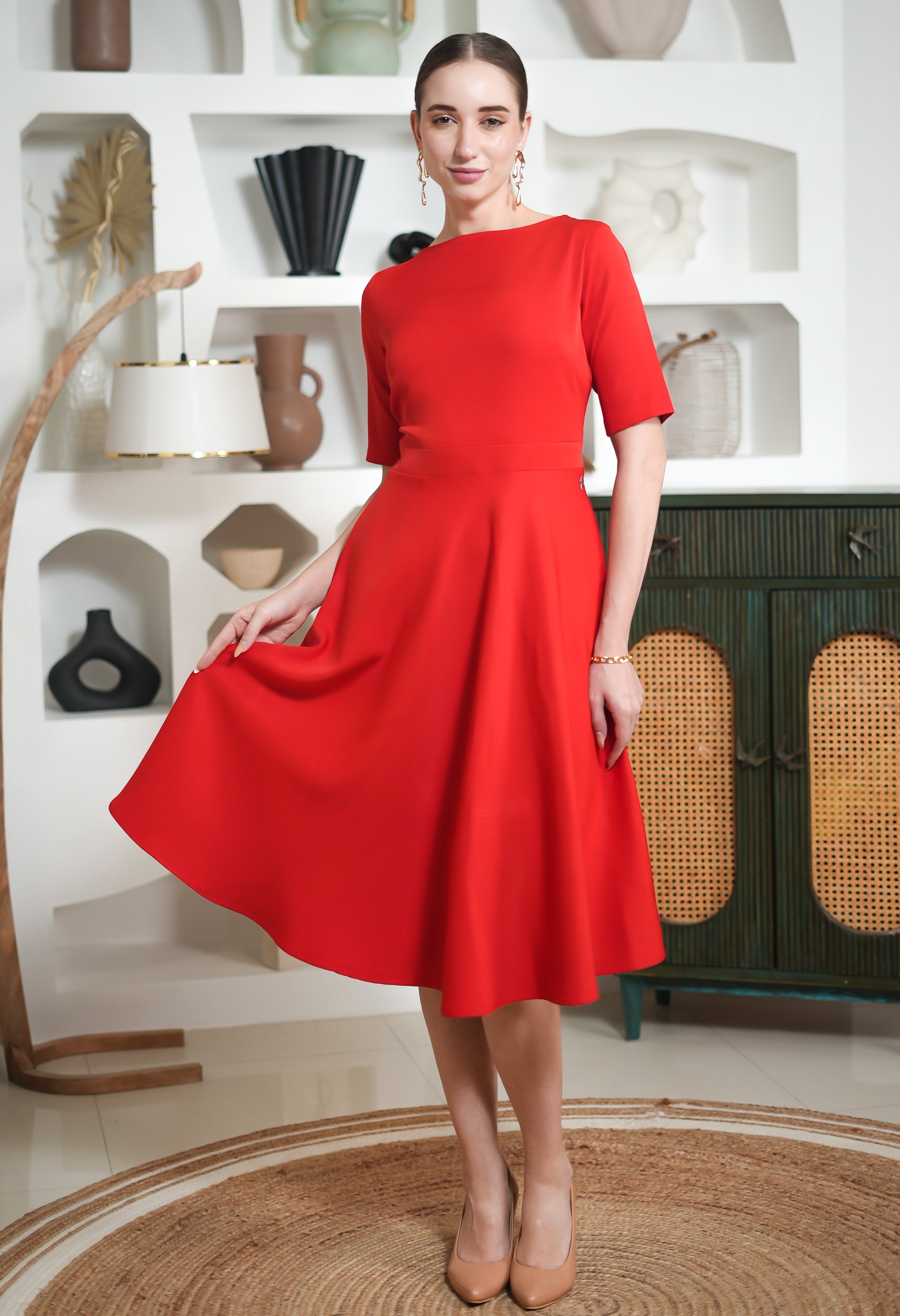 Exude Epitome Classic A-line Dress (Red)