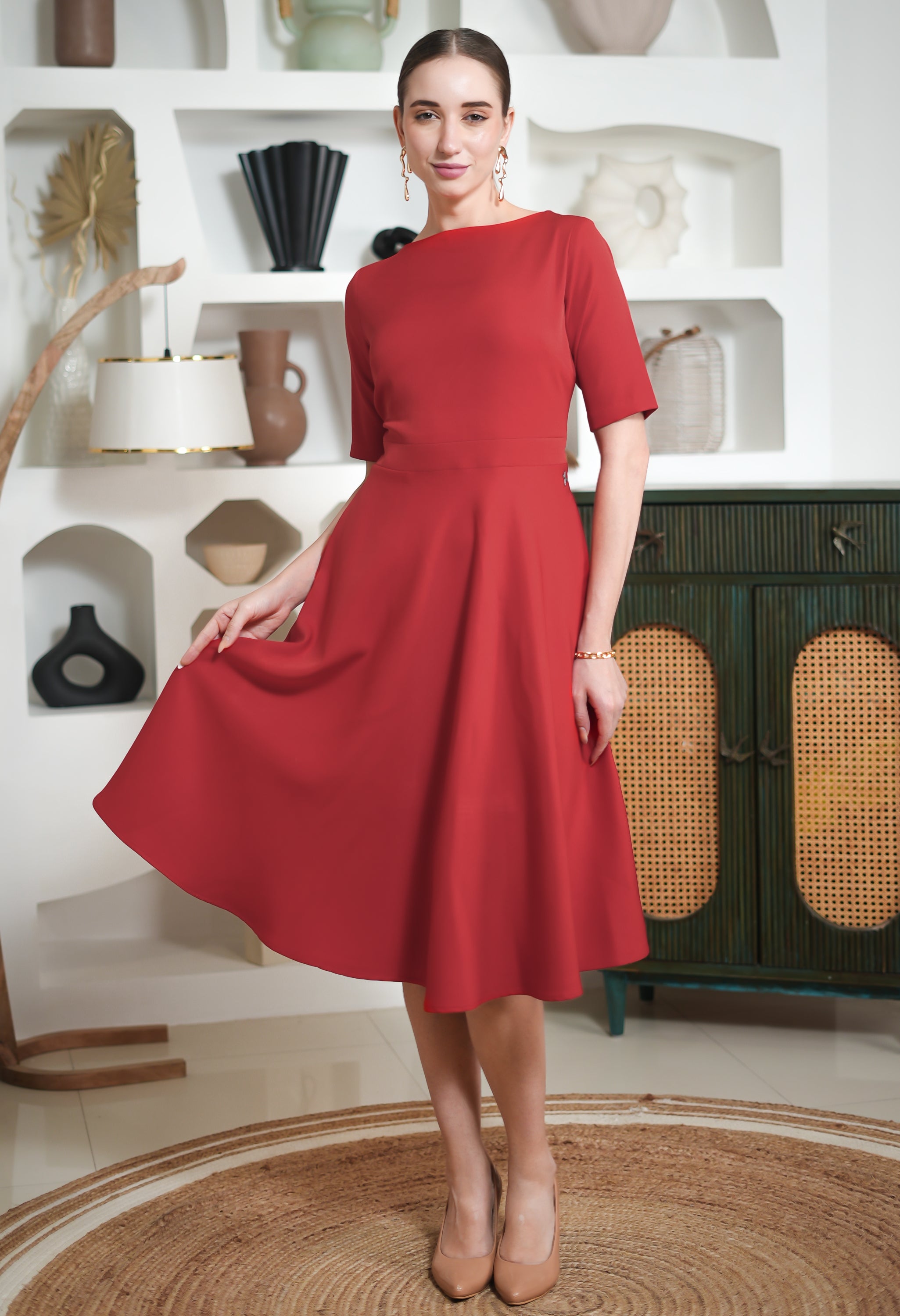 Exude Epitome Classic A-line Dress (Red)