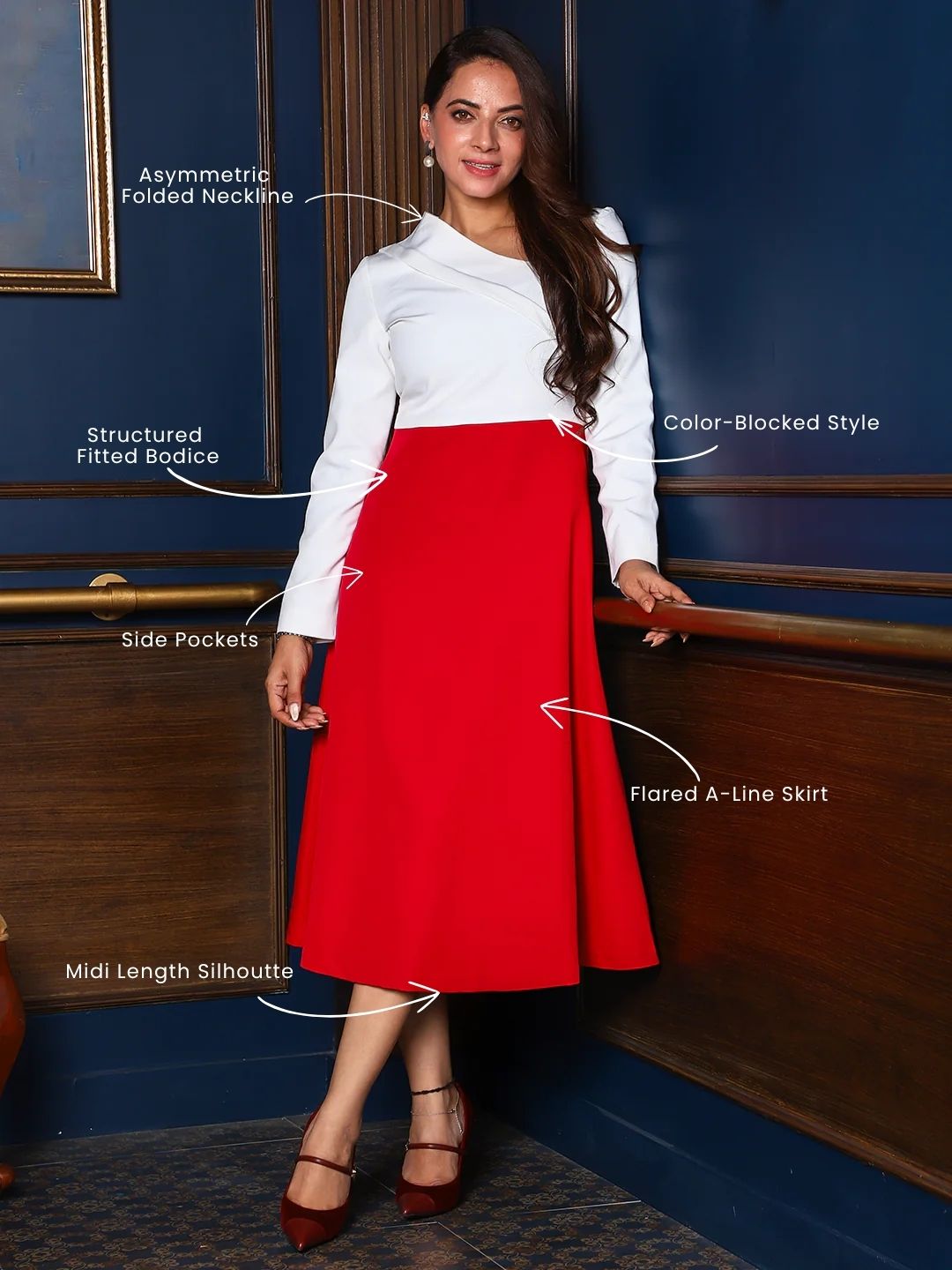 Exude Ruby Contrast Midi Dress