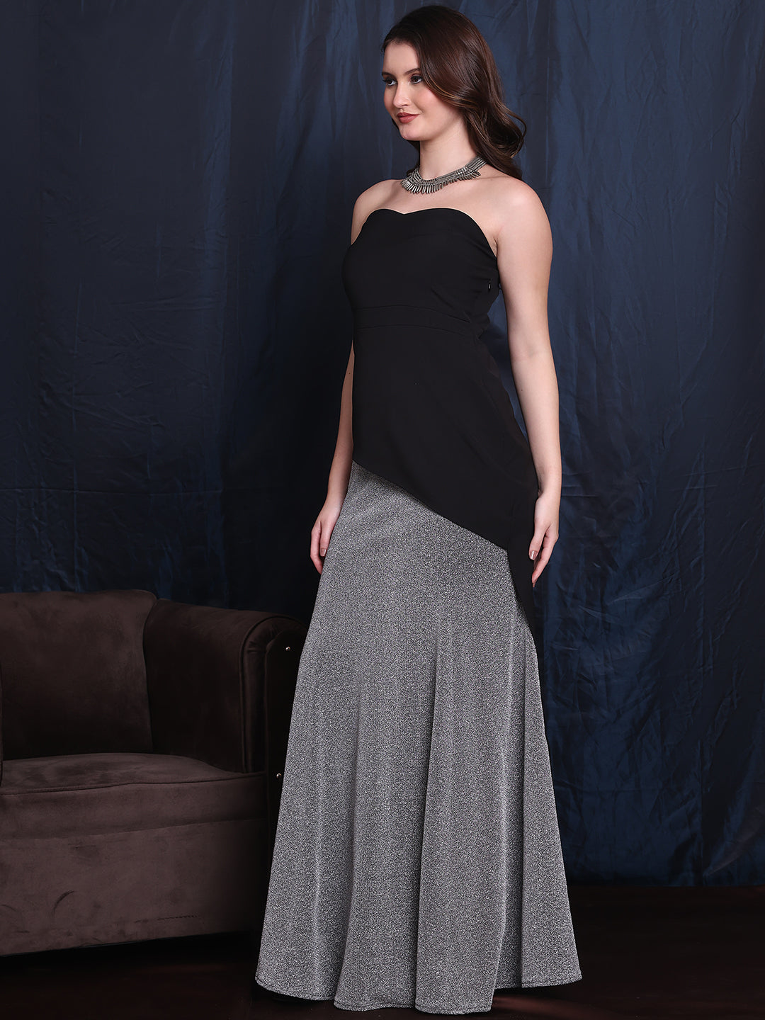 Exude Dazzle & Shine 2 Piece, Glitter Skirt With Black Strap Bodice Top