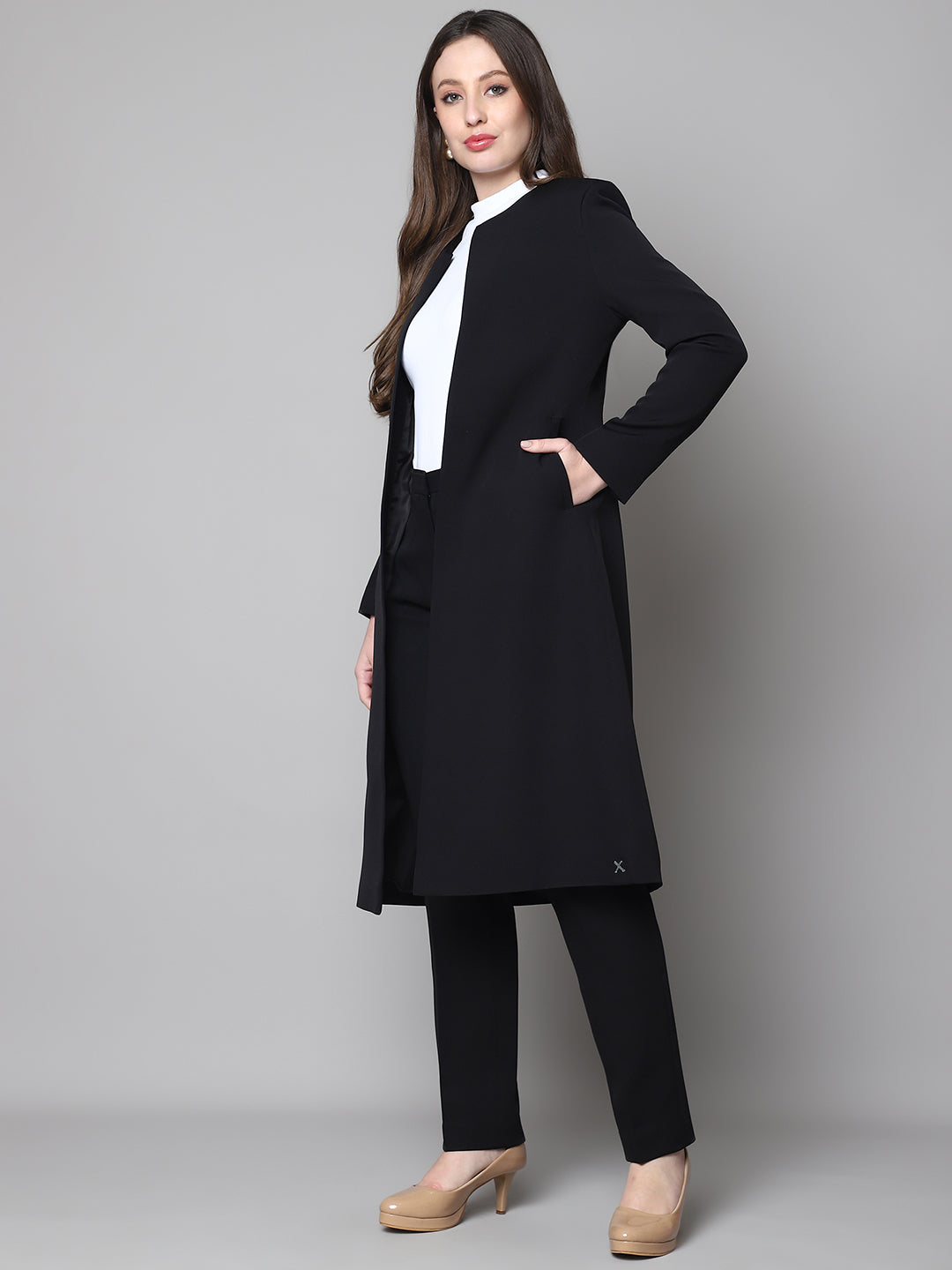 Exude Phoenix Rising Long Blazer and Straight Fit Trouser Black Suit