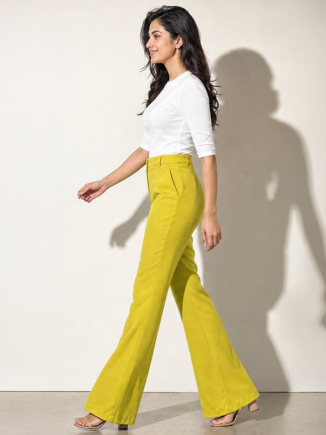 Lime Green High-Waisted Flared Trousers