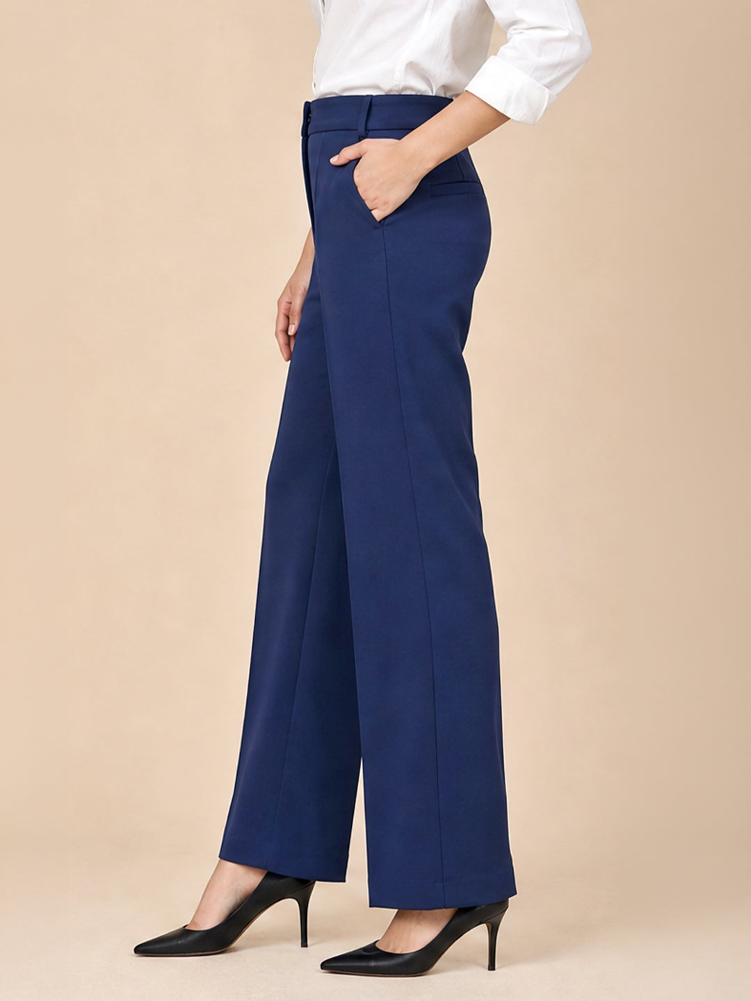 Navy Tailored Straight-Fit Trousers