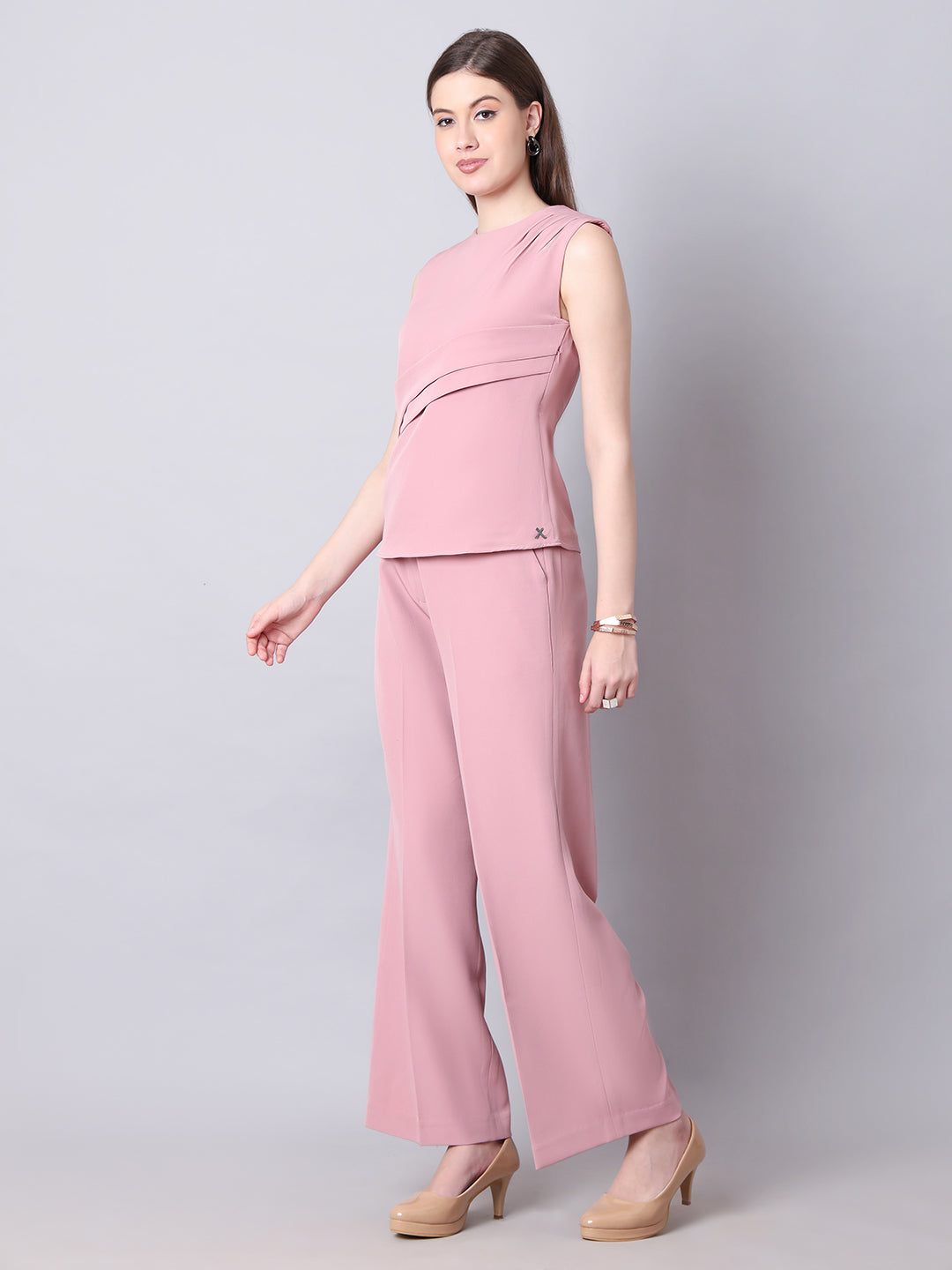 Exude Mystique Moments Shoulder and Side Pleat Top Dusty Pink Tops