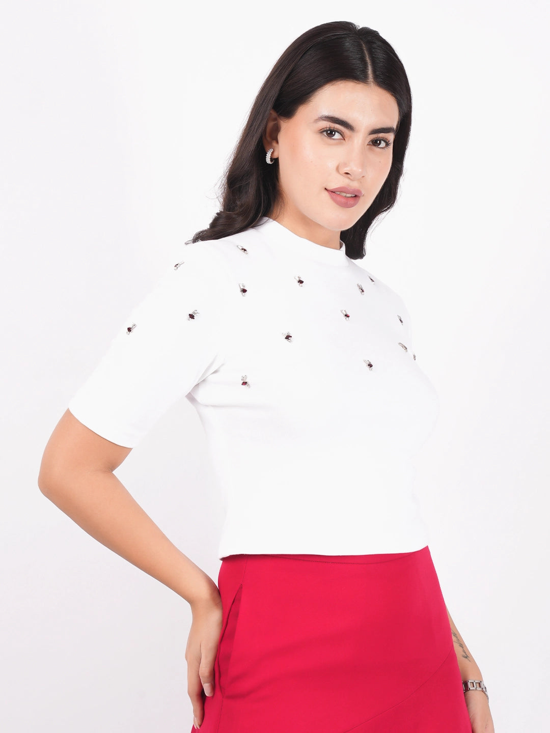 Exude Embellished Rib Knit Top T-Shirts