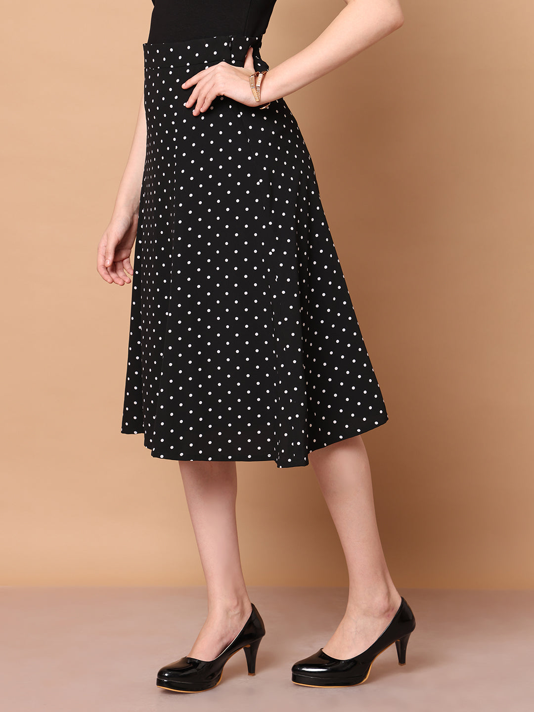 Exude Sculpted Styles Polka Dot Skirt Black Skirts