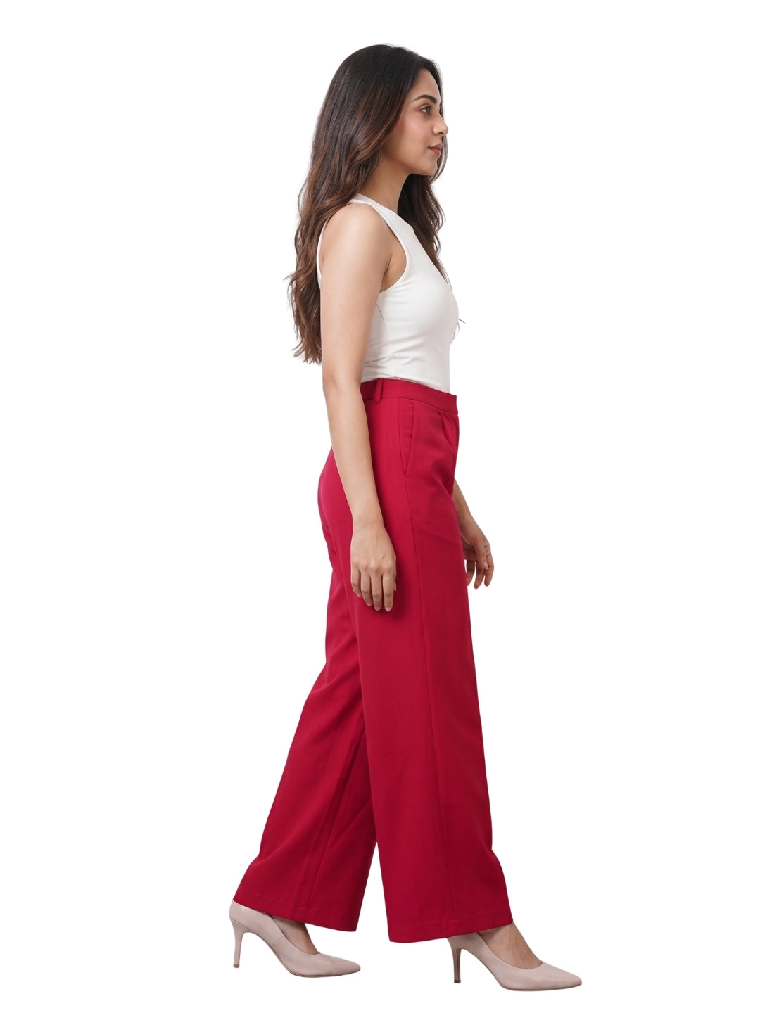Red High-Waist Wide-Leg Trousers