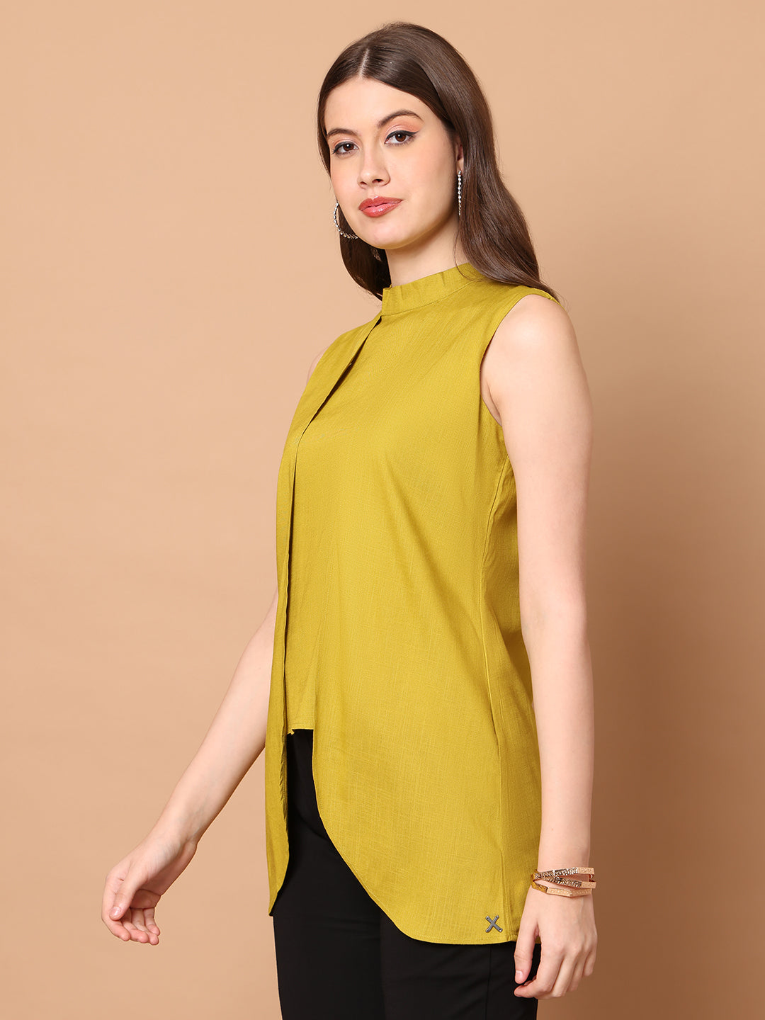 Exude Striking Silhouettes High Neck Layered Top Lime Tops