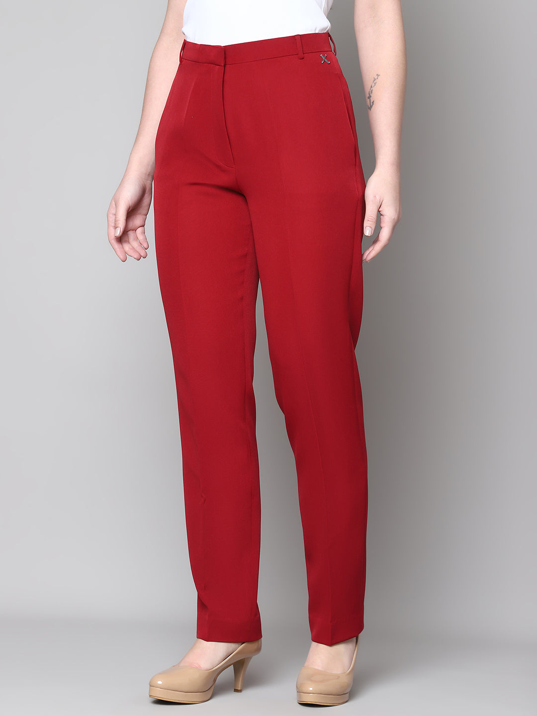Exude Empathy & Edge Straight Fit Trouser Red Trousers