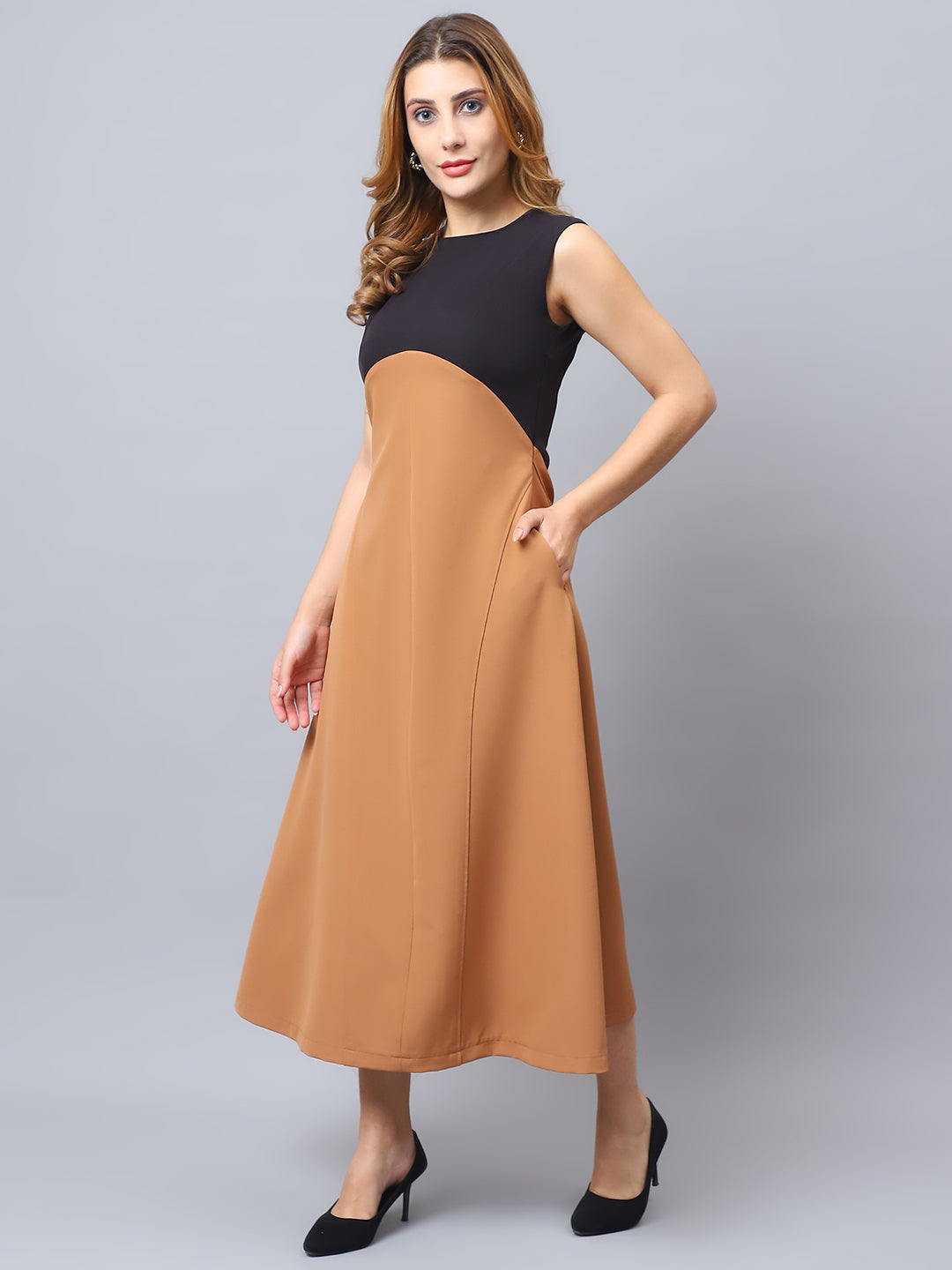 Exude Noir Panel Midi Dress