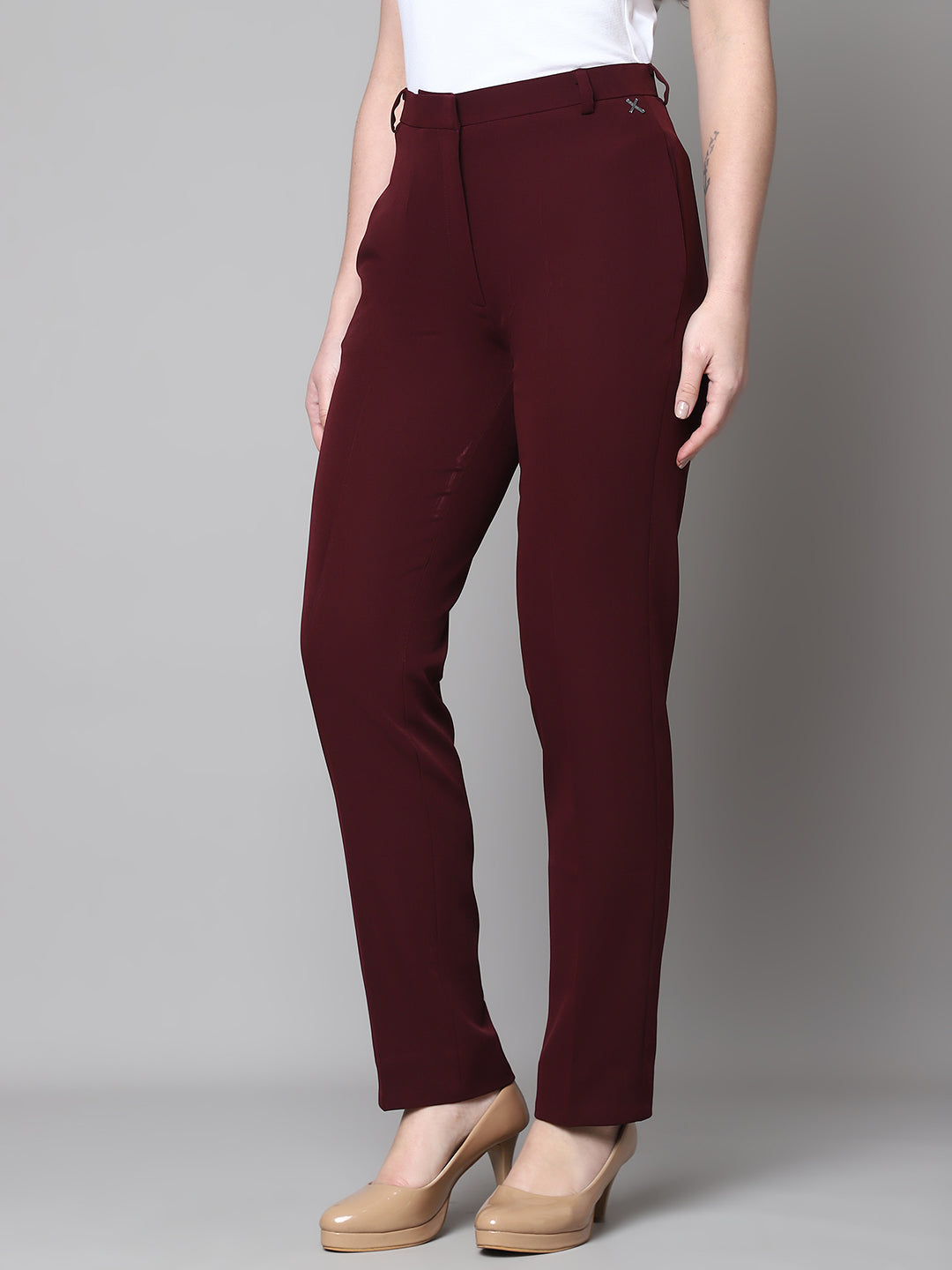 Exude Empathy & Edge Straight Fit Trouser Wine Trousers