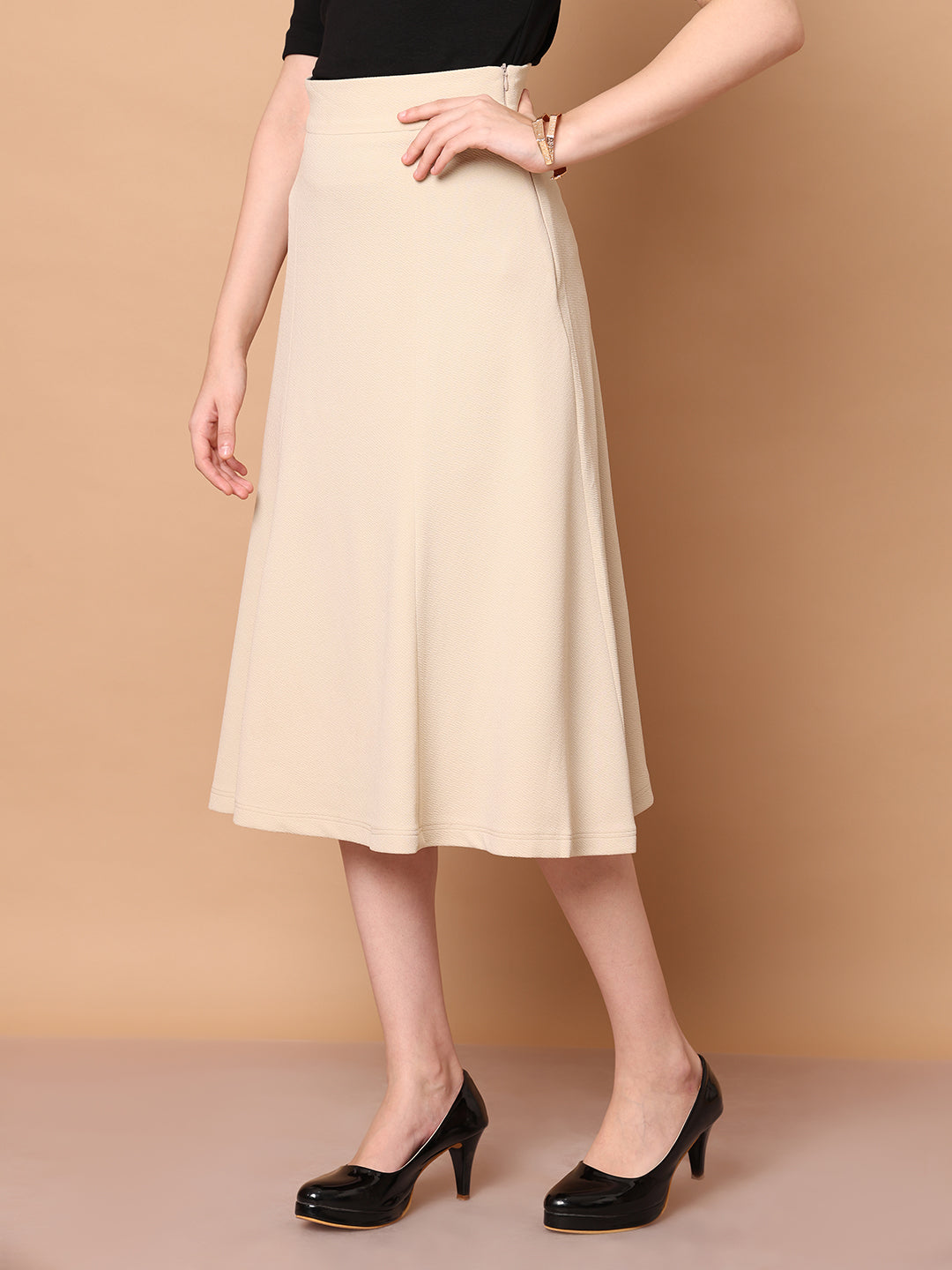Exude Victory A-line Midi Skirt Beige