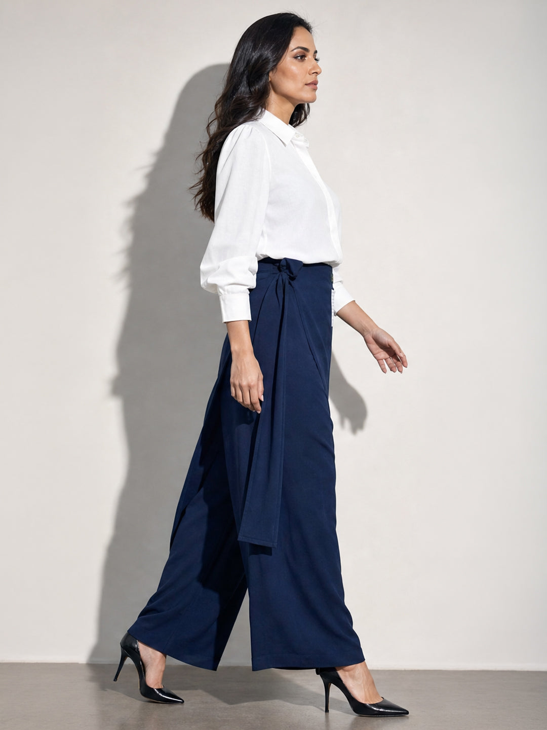White Blouse & Navy Wrap Skirt Co-ord Set