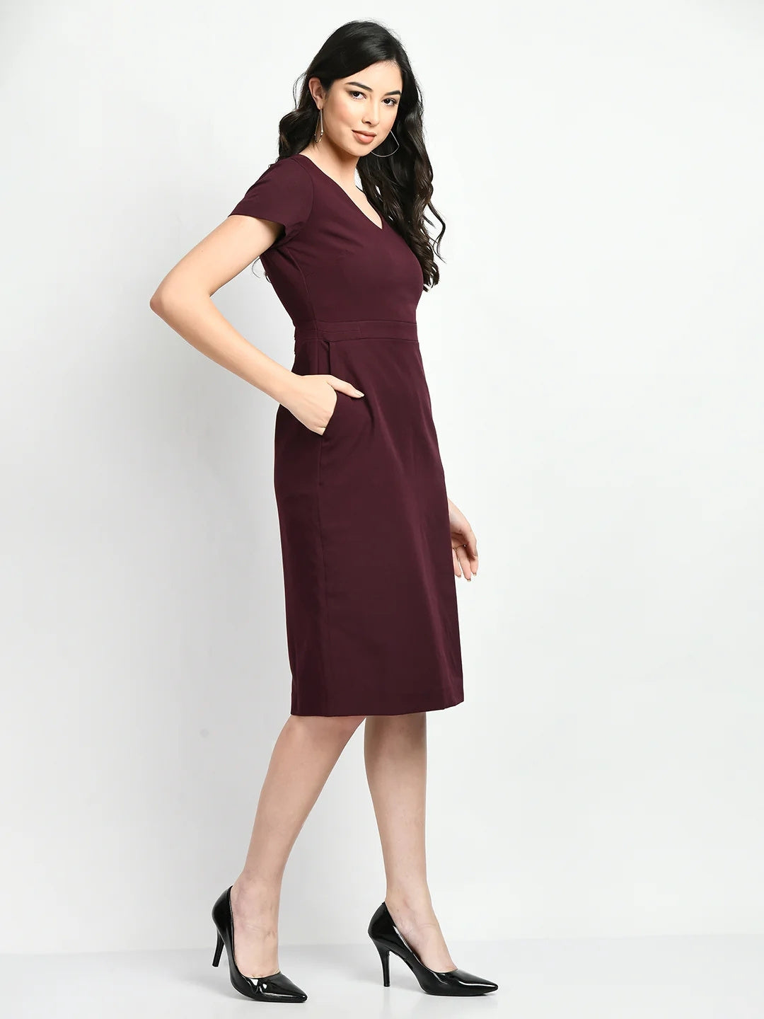 Exude Composure Sheath Dress Wine Dresses