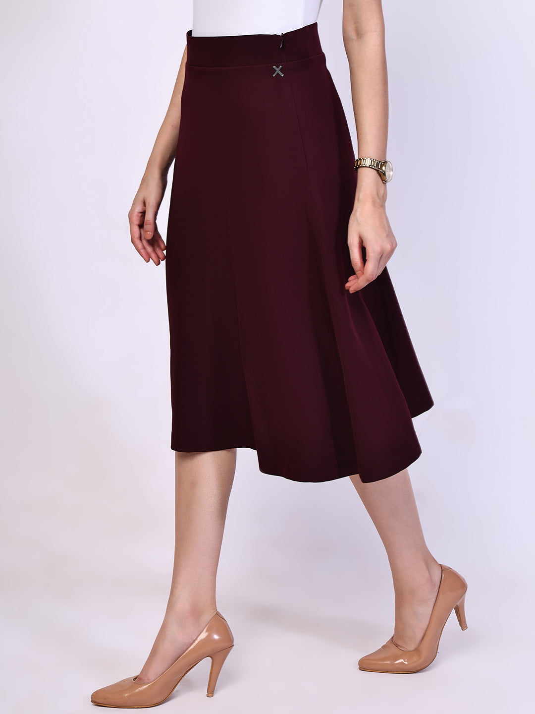 Exude Loyalty Solid A-line Skirt Wine Skirt