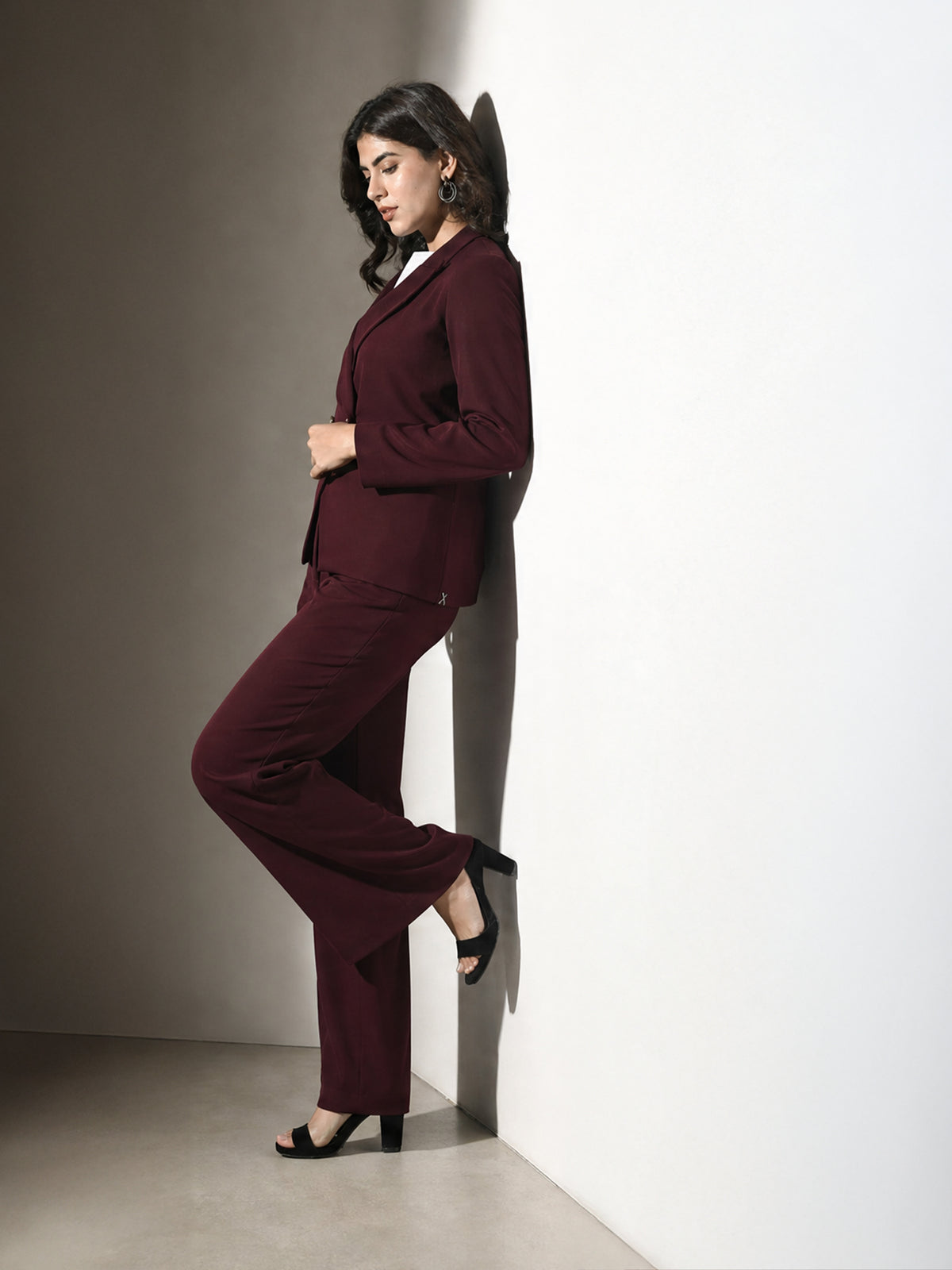 Exude Vitality Formal Blazer with Bootcut Trousers (Wine)