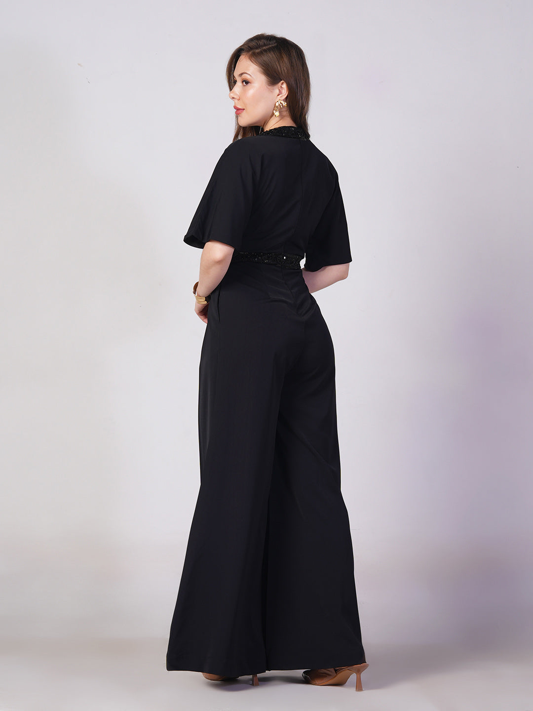 Midnight Black Embellished Wrap Jumpsuit