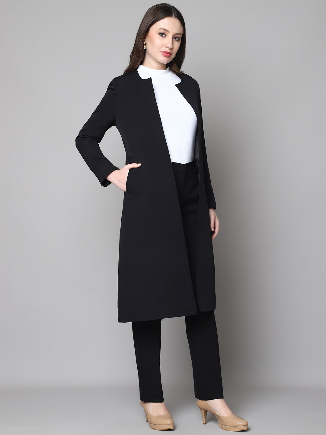 Exude Phoenix Rising Long Blazer and Straight Fit Trouser Black Suit