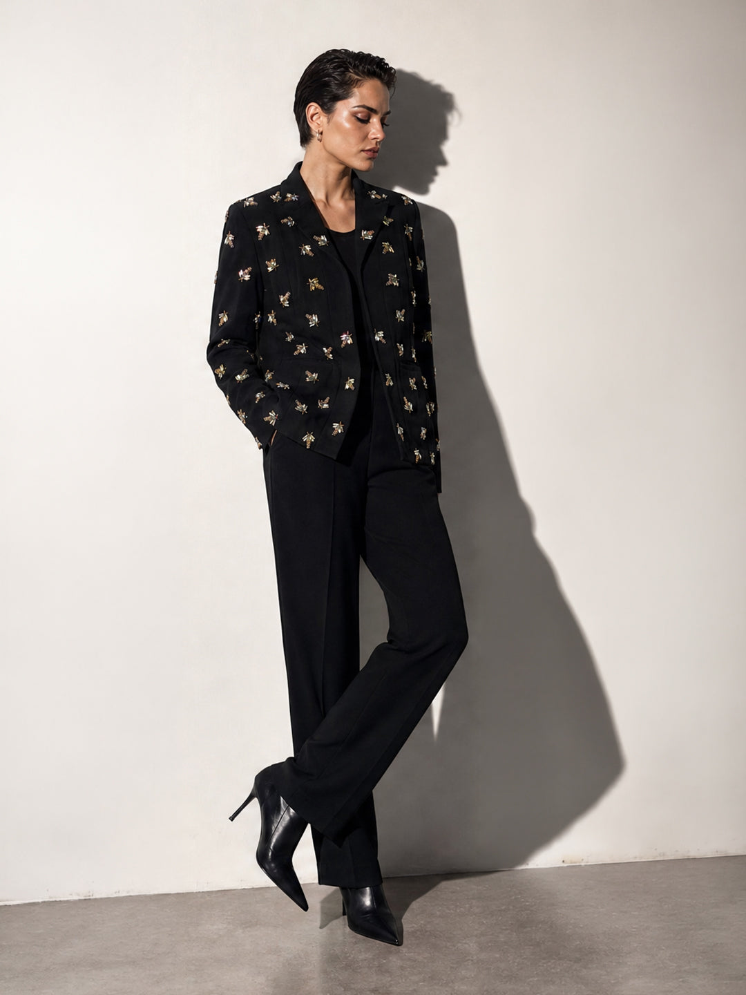 Black Embellished Blazer Co-ord Set (3-Piece)