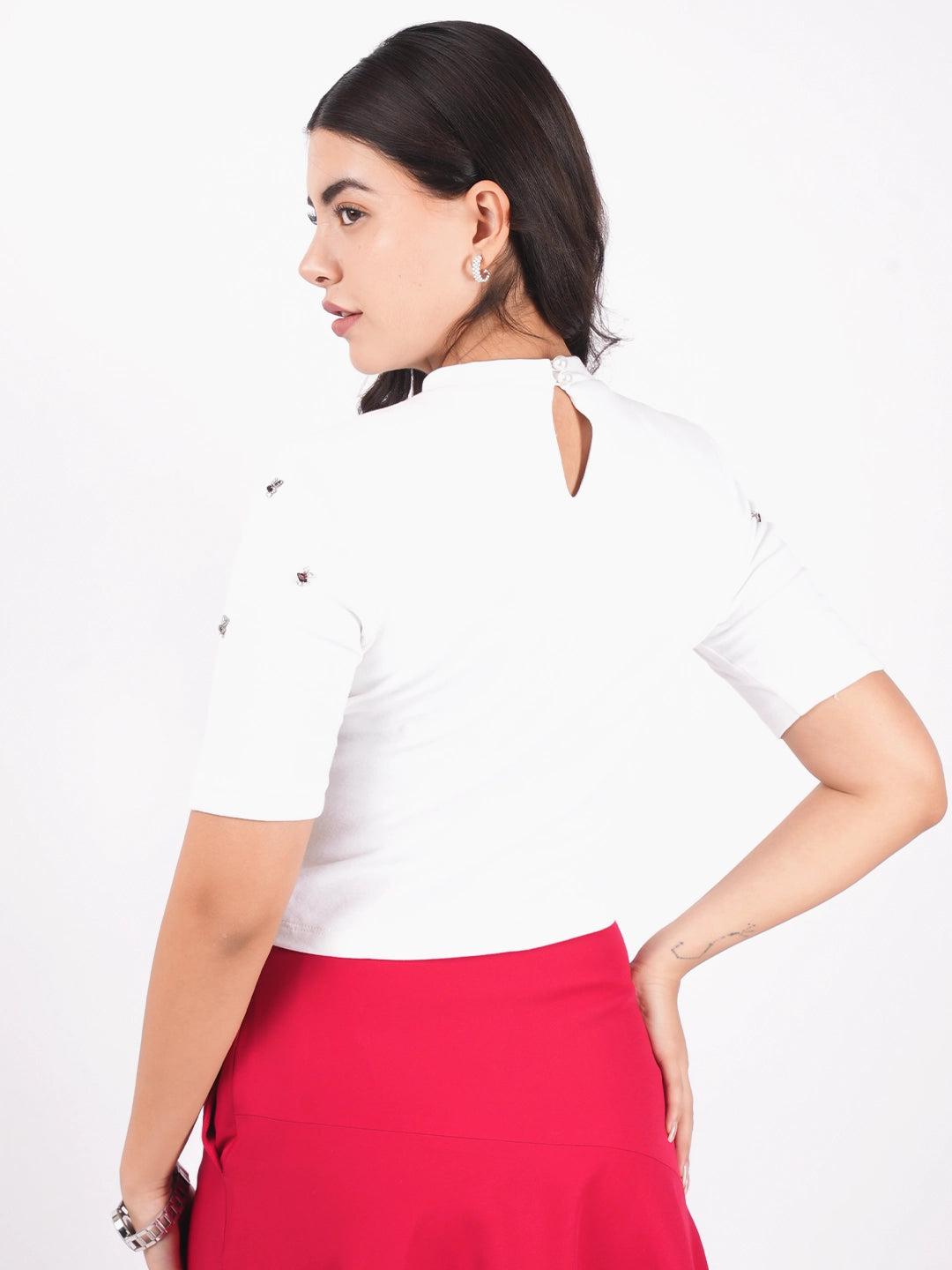 Exude Embellished Rib Knit Top T-Shirts