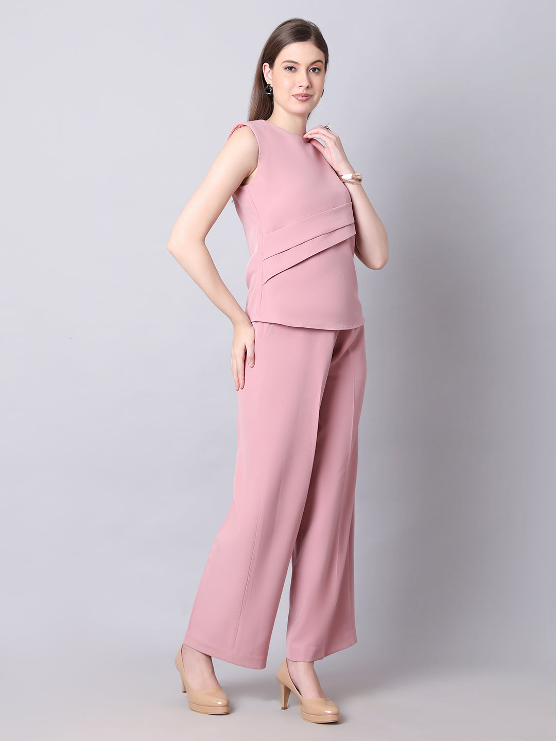 Exude Mystique Moments Shoulder and Side Pleat Top Dusty Pink Tops