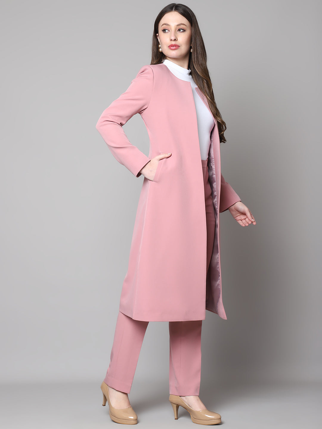 Exude Phoenix Rising Long Blazer and Straight Fit Trouser Dusty Pink Suit