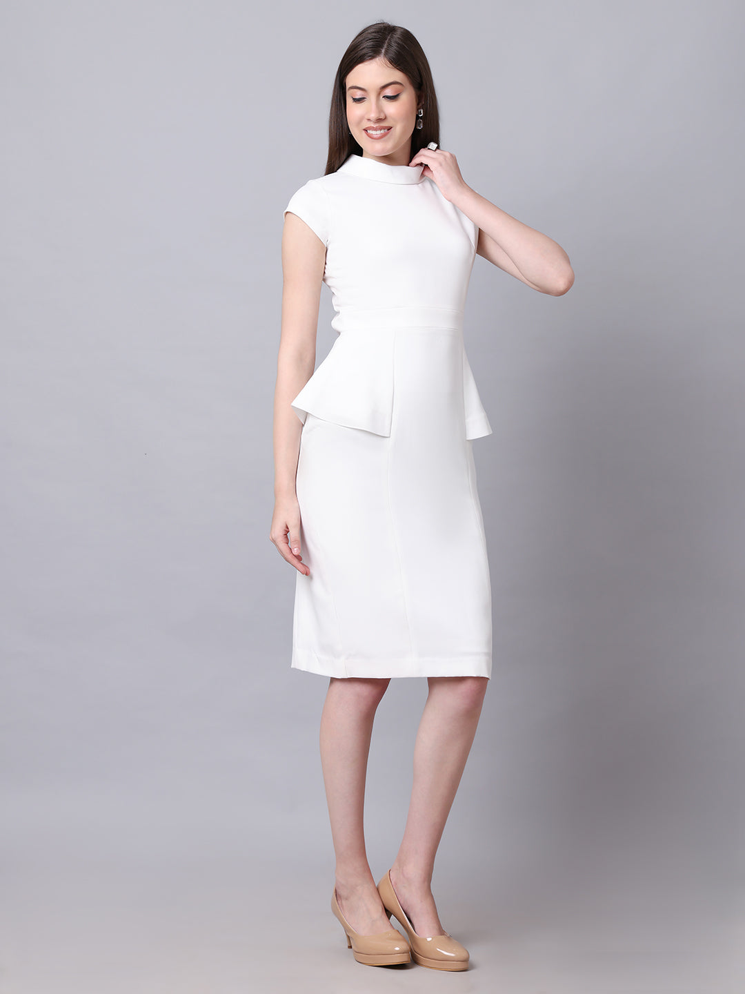 Exude Bold & Beautiful High neck Dress with Cap Sleeves White Dresses