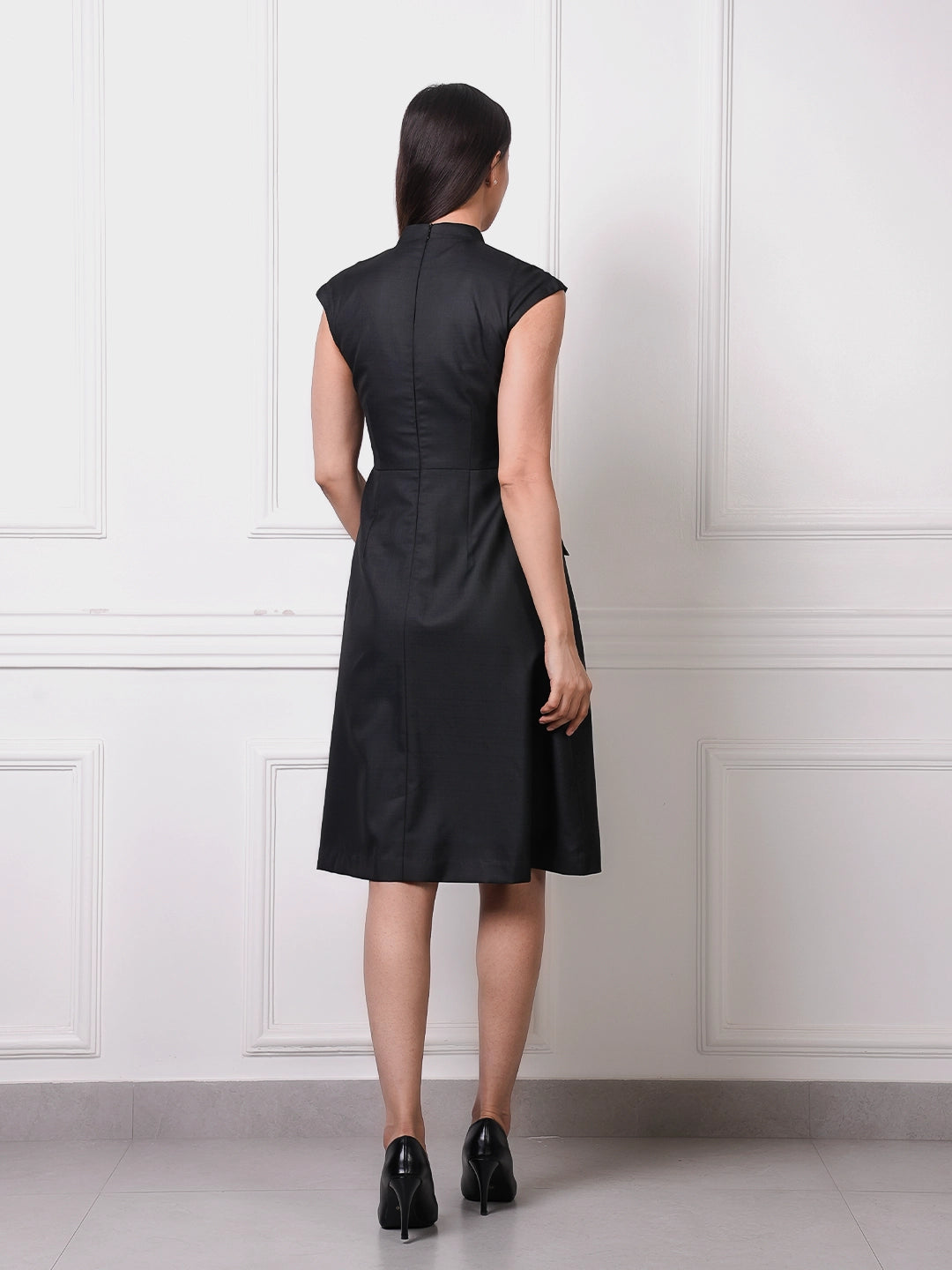 Exude Noir Button-Down Fit & Flare Dress