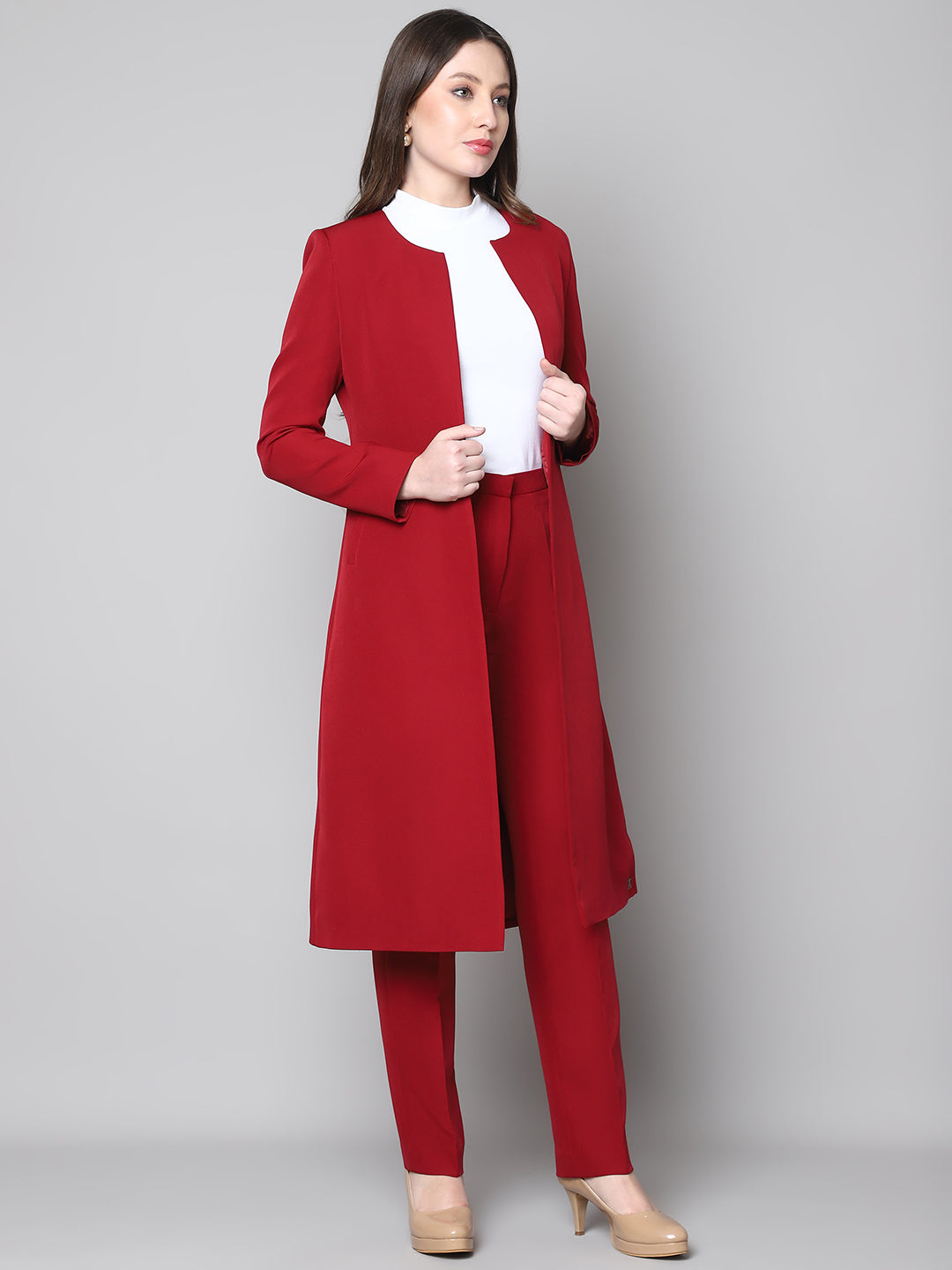 Exude Phoenix Rising Long Blazer and Straight Fit Trouser Red Suit