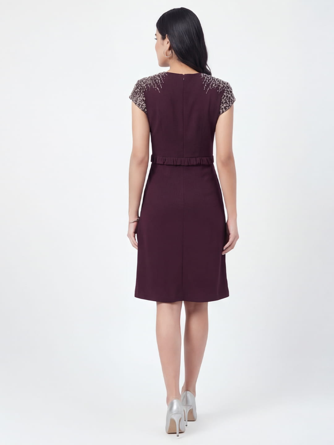 Wine Grace Embellished Midi Dress