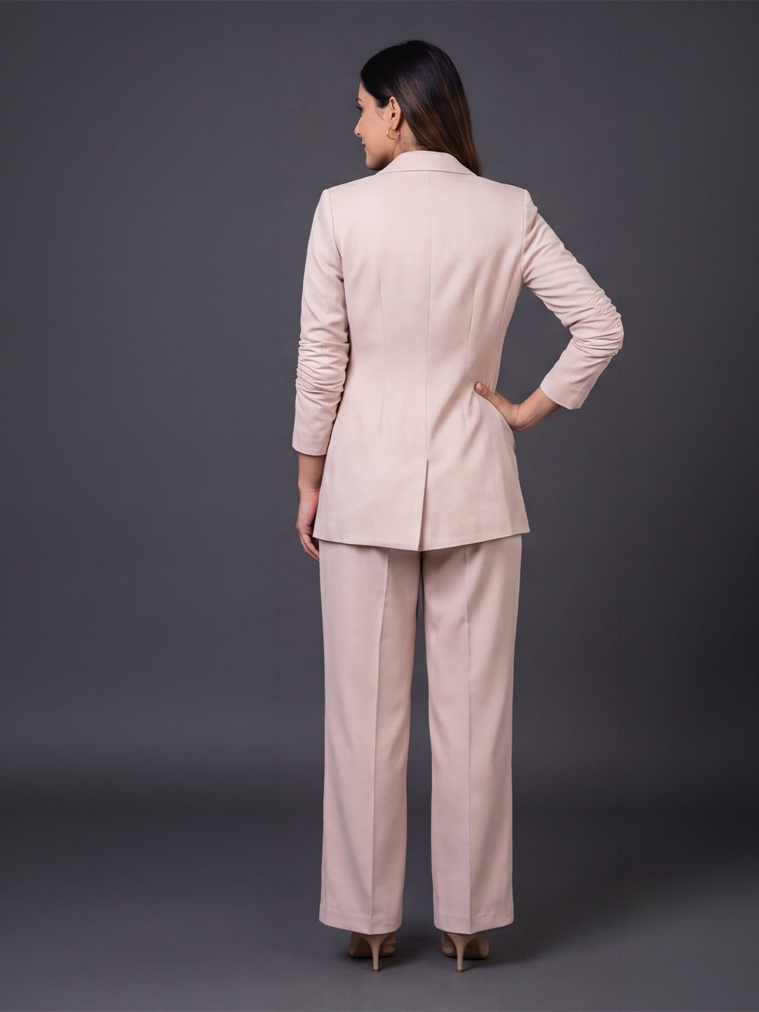 Exude Beige Linen Blazer & Wide-Leg Trouser Co-ord Set