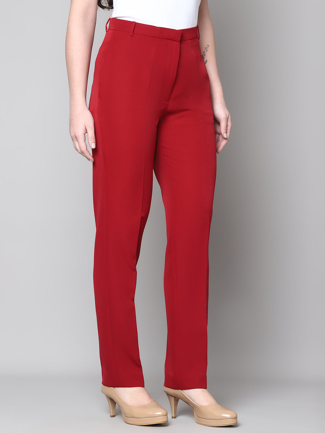 Exude Empathy & Edge Straight Fit Trouser Red Trousers