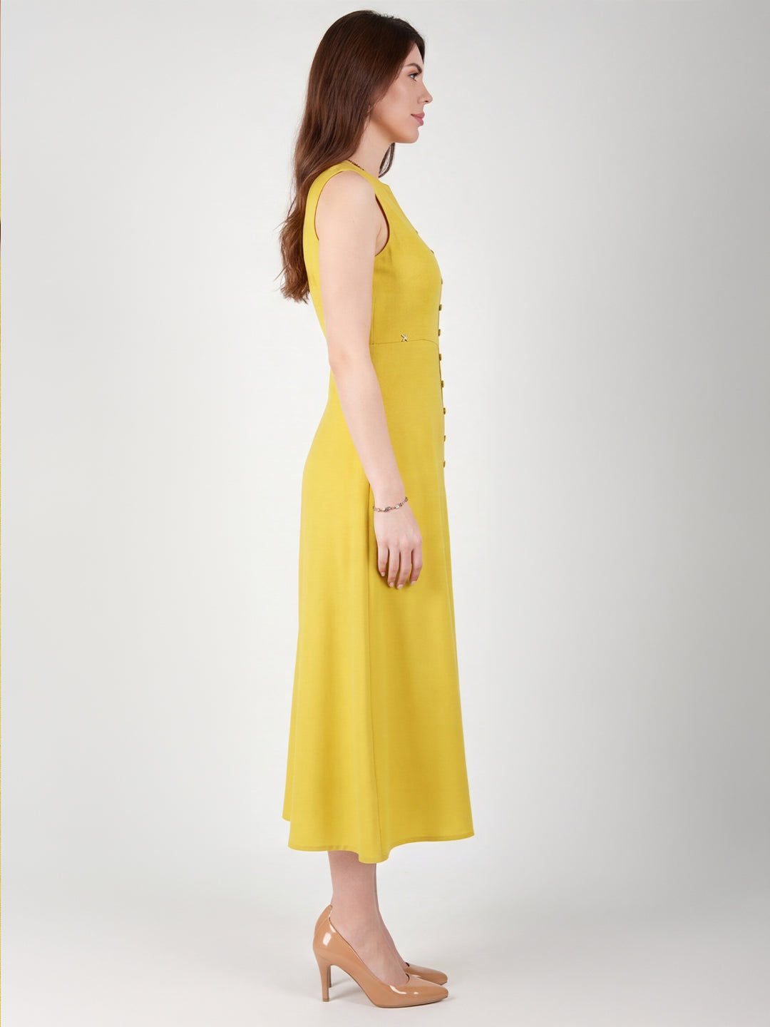 Exude Glowing Front Button Dress With Pockets (Lime Green)