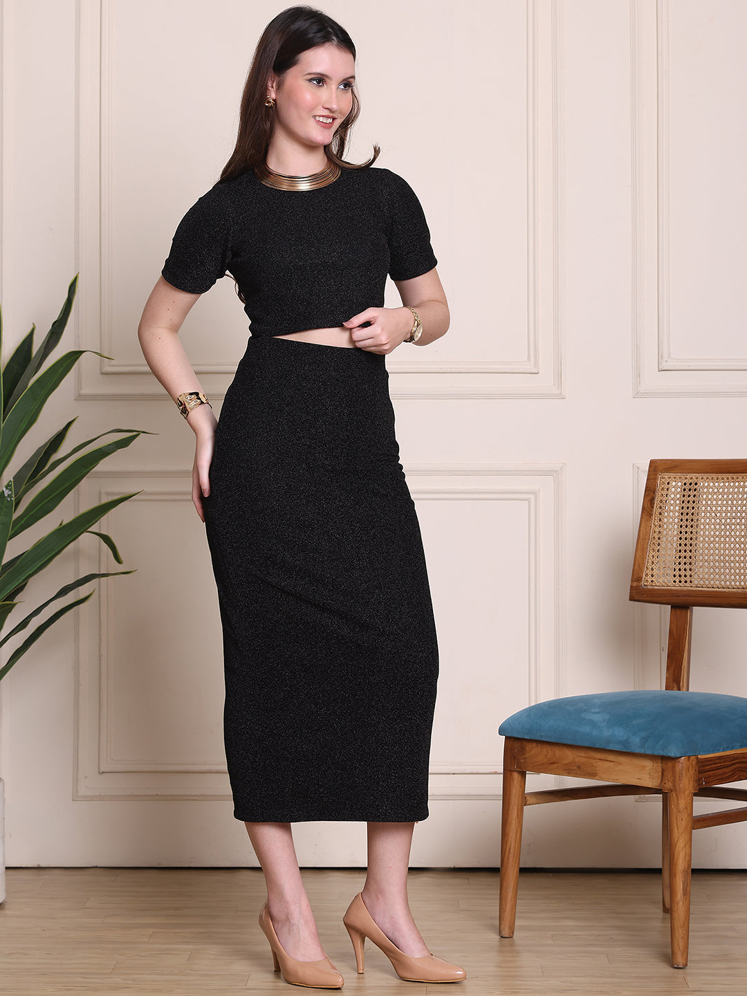 ExudeTwilight Chic 2 Piece Co-Ord With Crop Top and Midi Skirt