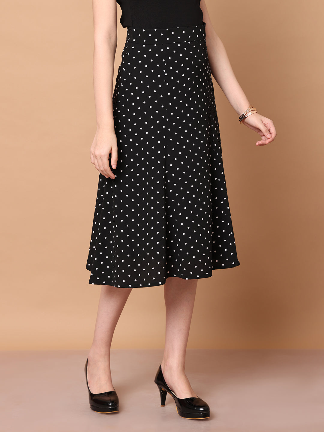 Exude Sculpted Styles Polka Dot Skirt Black Skirts