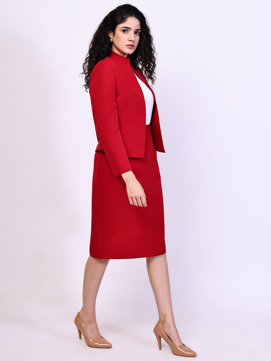 Exude Grace Striped Blazer and Pencil Skirt Set (Red)