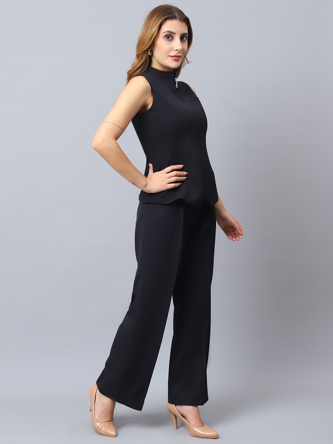 Golden Edge Zip-Up Waistcoat Top Black