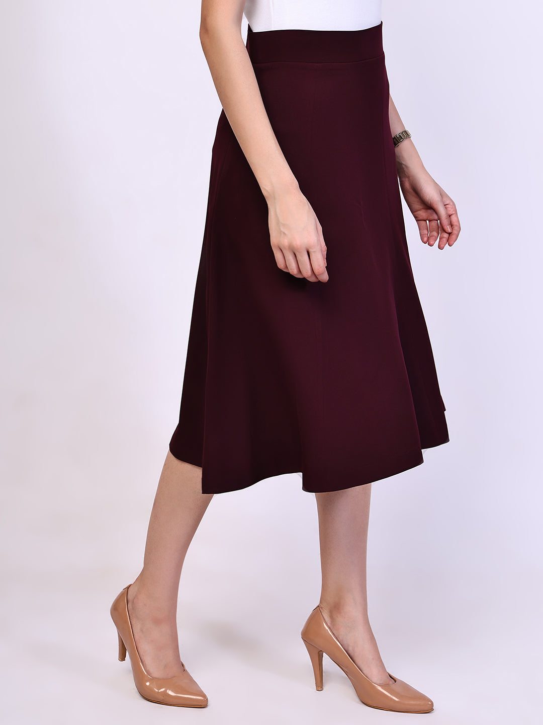 Exude Loyalty Solid A-line Skirt Wine Skirt