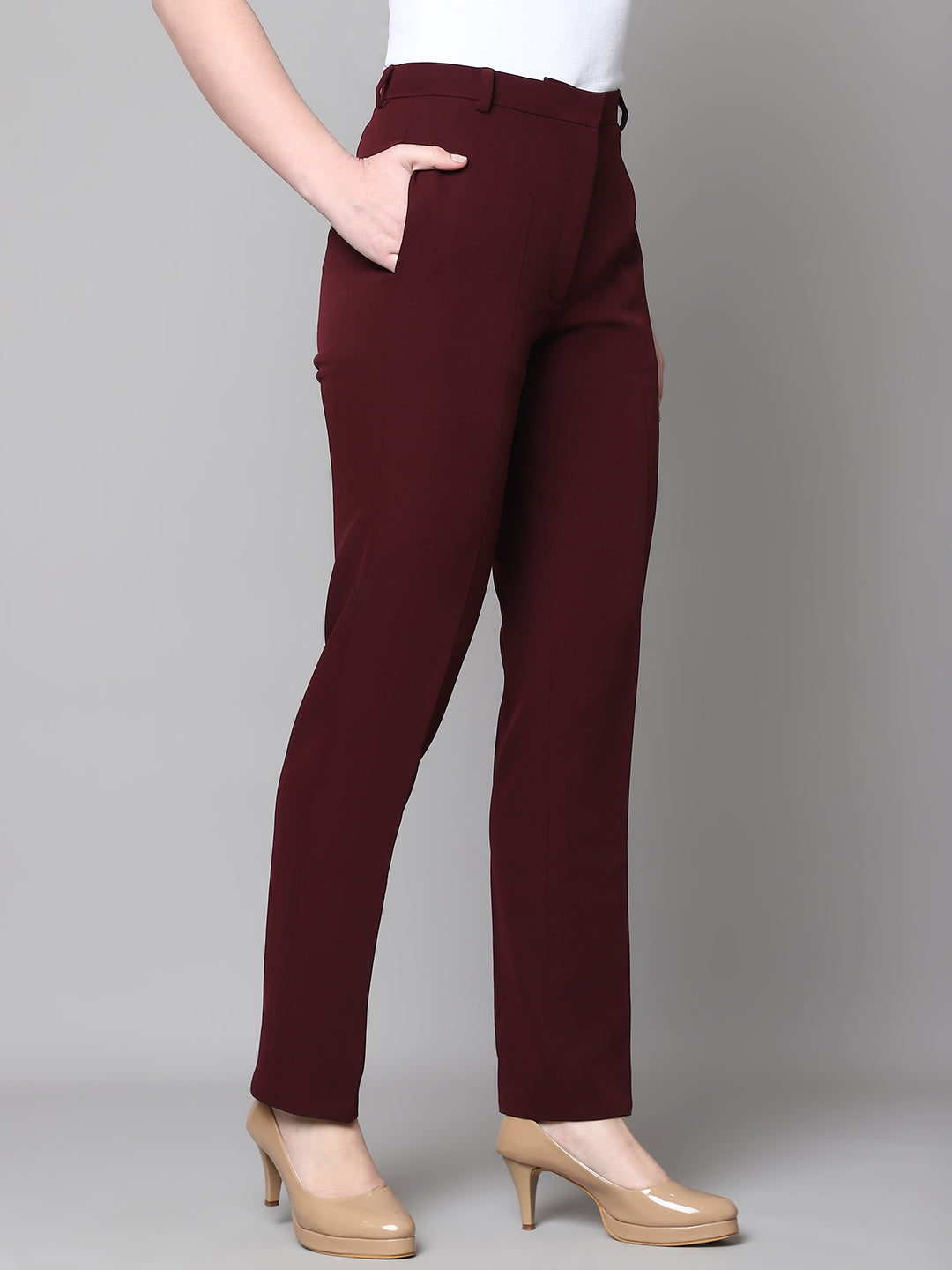 Exude Empathy & Edge Straight Fit Trouser Wine Trousers