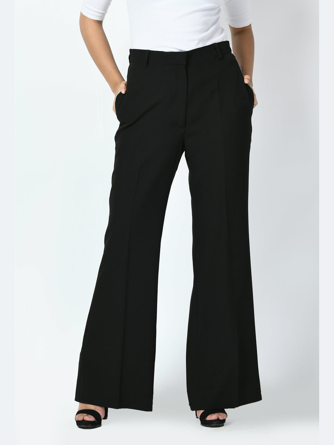 Exude Eminence Solid Bootcut Trousers Black Trouser