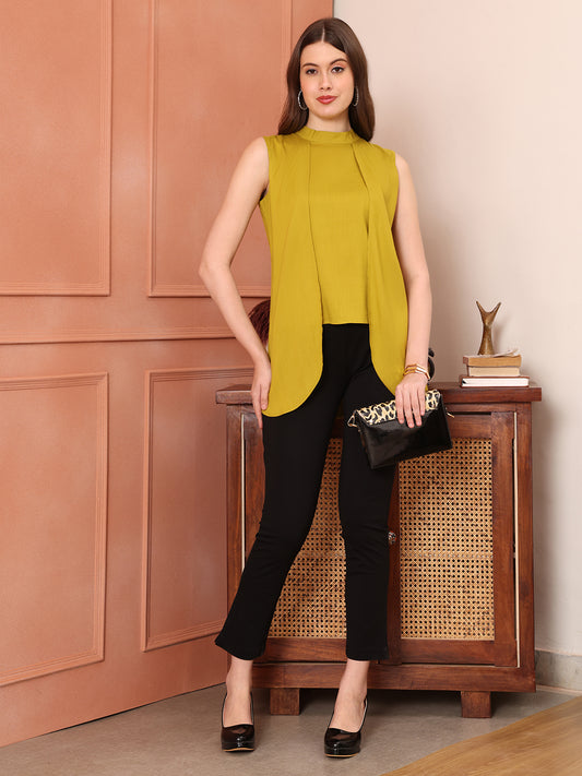 Exude Striking Silhouettes High Neck Layered Top Lime Tops