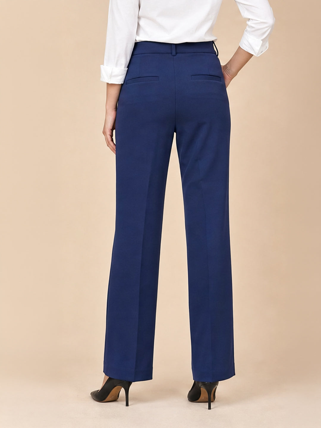 Navy Tailored Straight-Fit Trousers