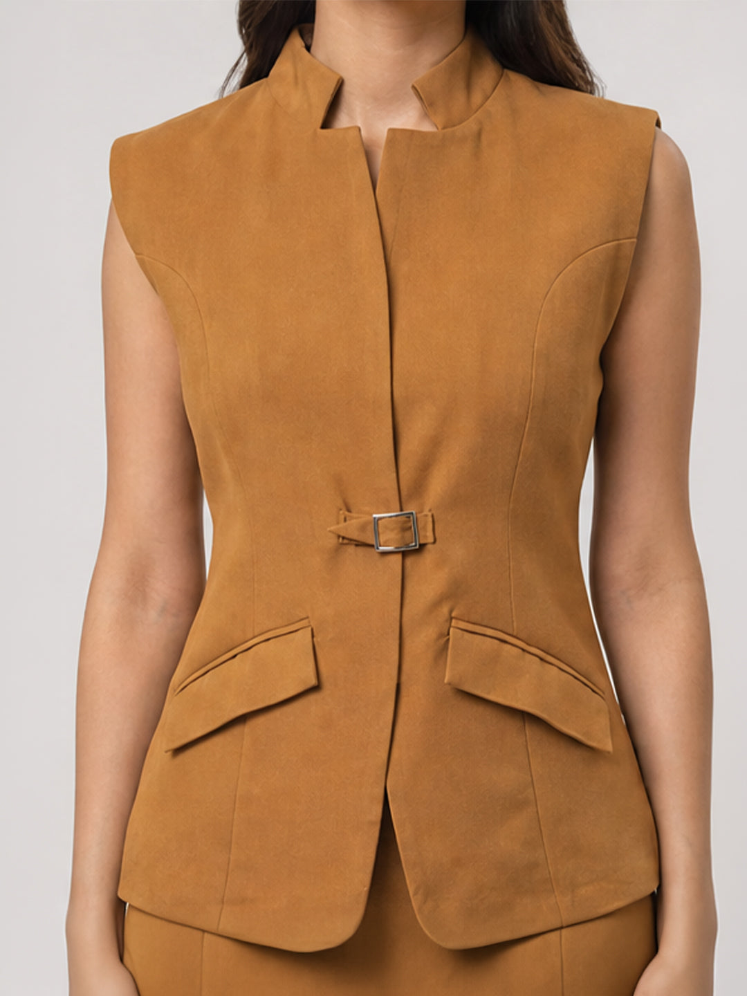 Buckle-Detail Peplum Top & Pencil Skirt Set