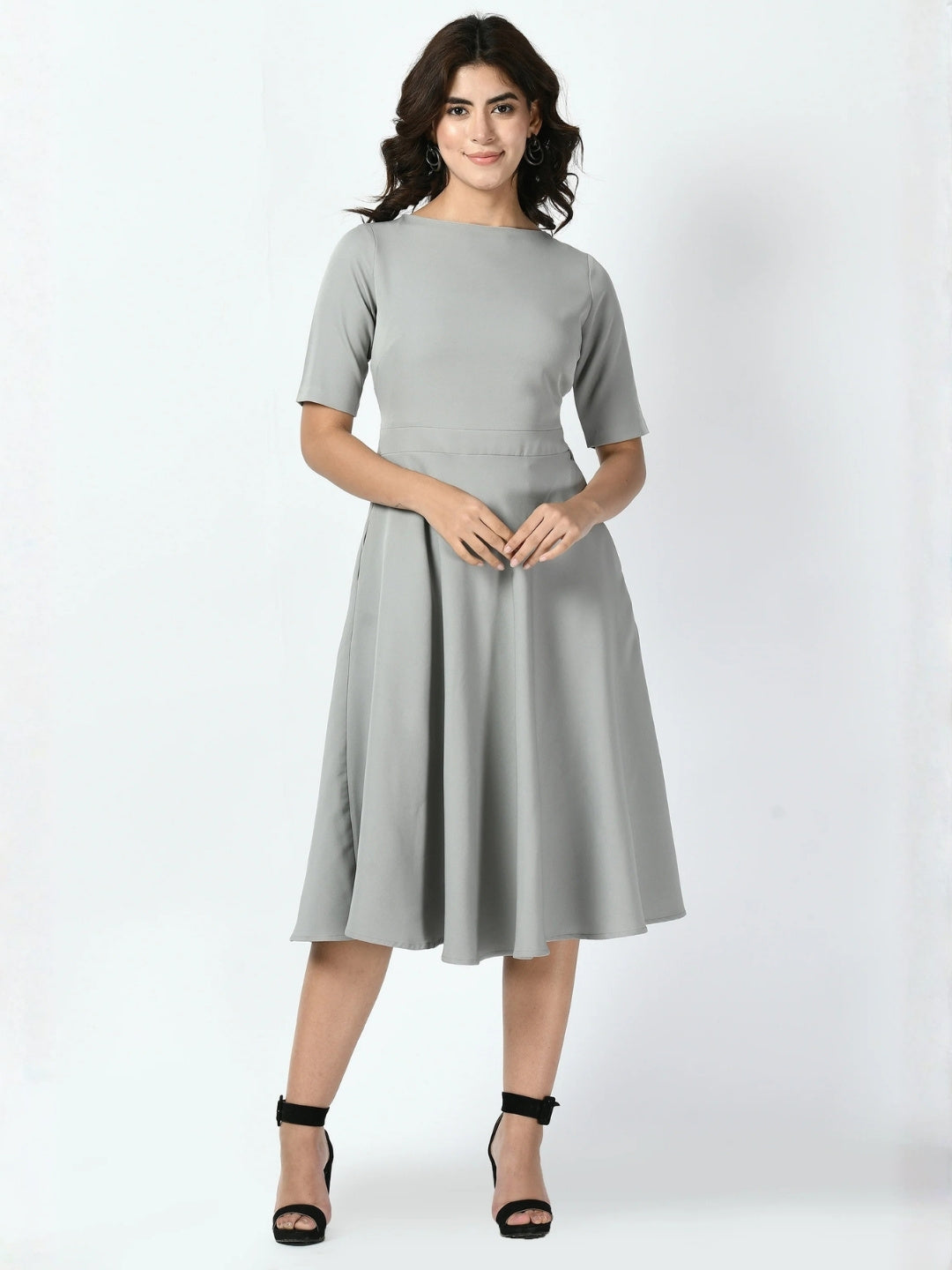 Exude Epitome Classic A-line Dress Grey Dresses
