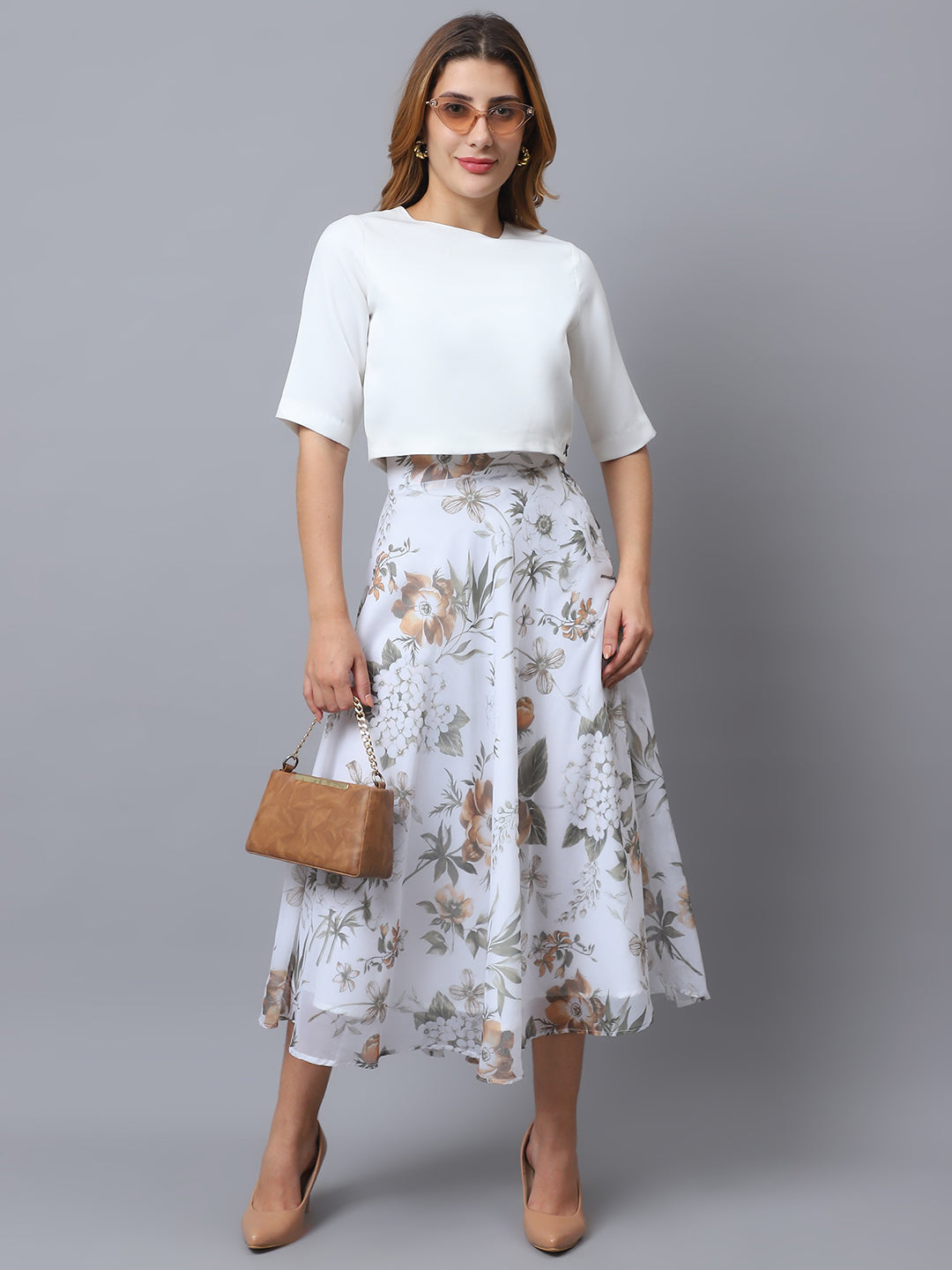 Exude White Bloom Co-ord with Skirt and Top