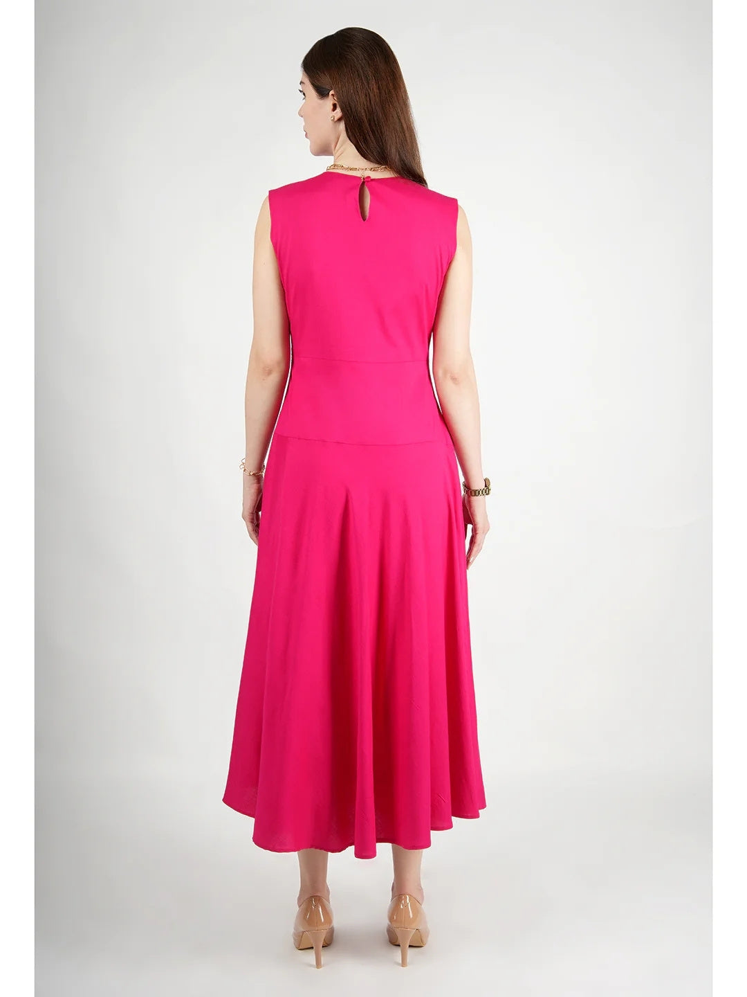 Exude Effulgent Maxi Flared Dress Fuscia Dresses